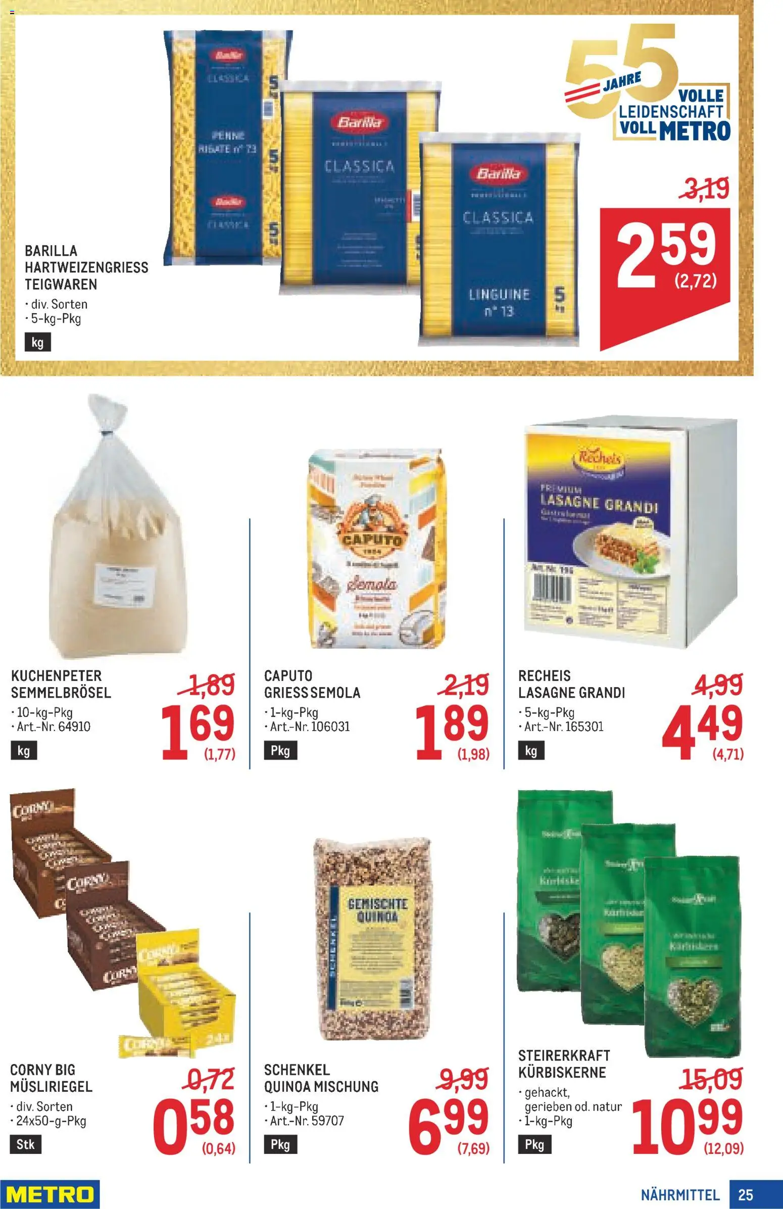 Metro angebote Profi gültig ab 20.08.2026 | Seite: 25 | Produkte: Grieß, Barilla