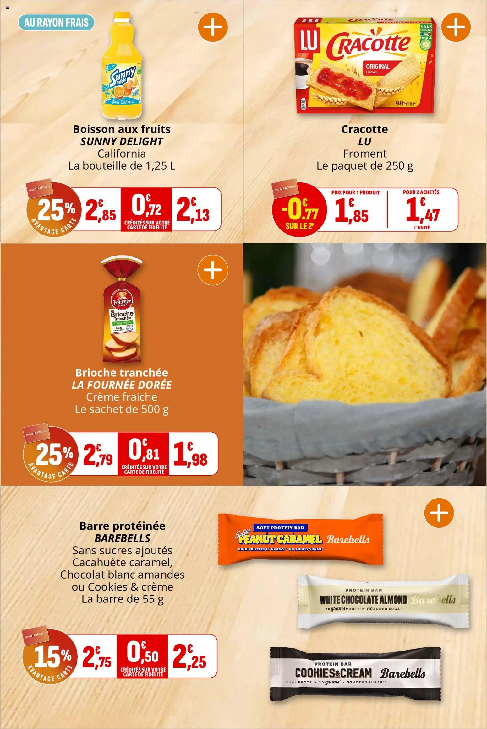 {H1} | Page: 19 | Produits: Barre protéinée, Brioche, Bouteille, Amandes