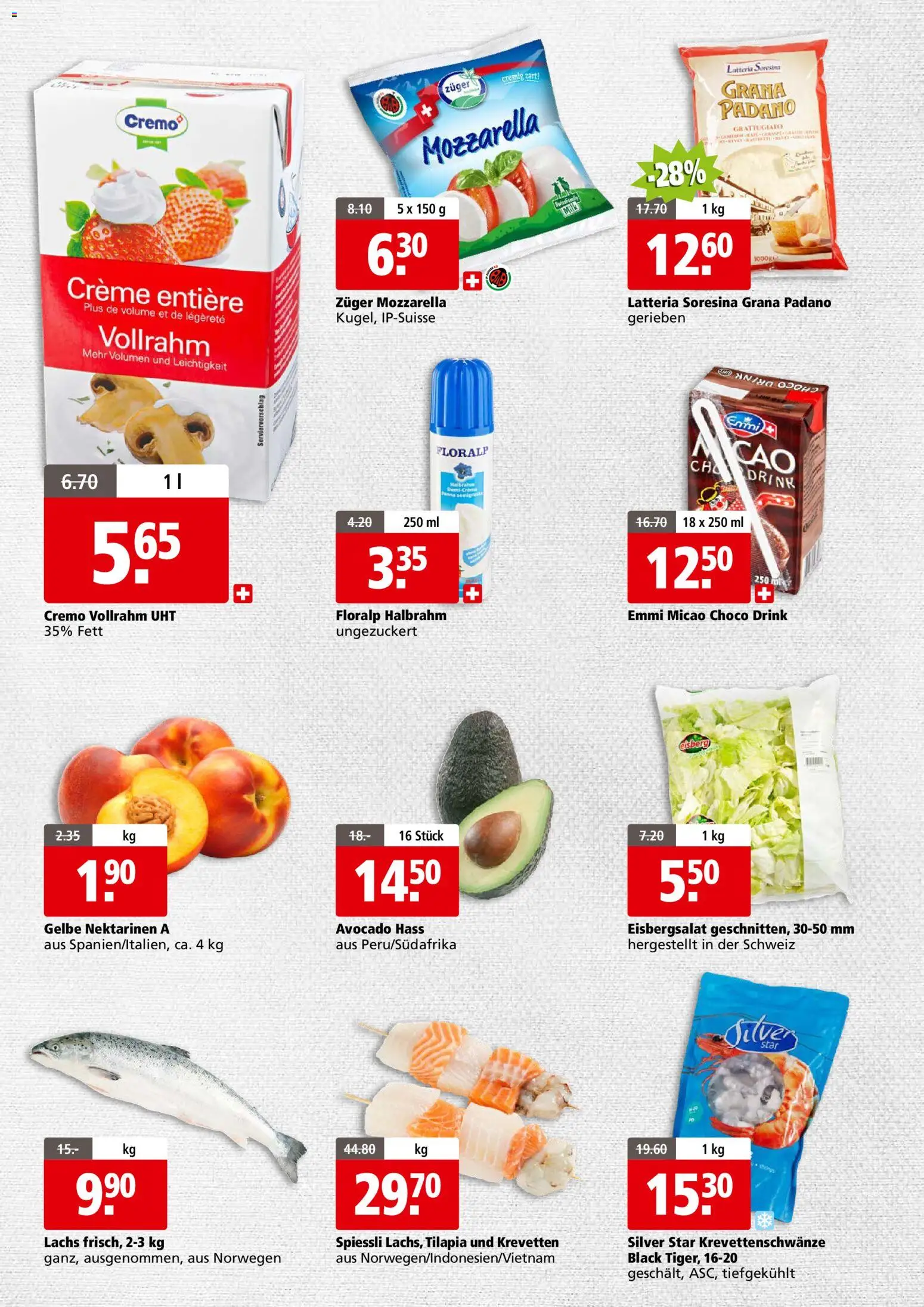 Aligro aktionen Business Schlieren, Gossau SG, Frauenfeld, Rapperswil-Jona, Sargans, Bern – gültig ab 10.08.2026 | Seite: 2 | Produkte: Grana Padano, Nektarinen, Avocado, Creme