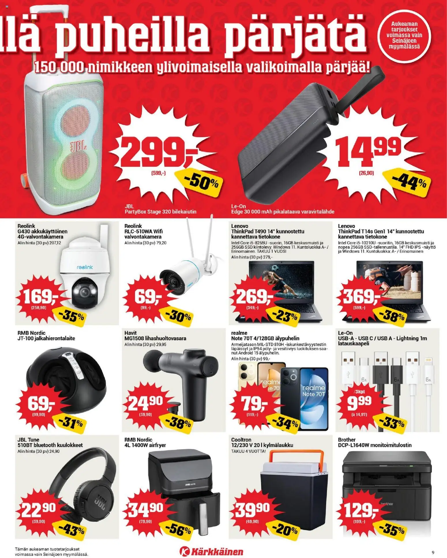 Kärkkäinen tarjoukset - Seinäjoen alue – voimassa 06.05.2026 alkaen | Sivu: 9 | Tuotteet: USB, Varavirtalähde, Kylmälaukku, Älypuhelin