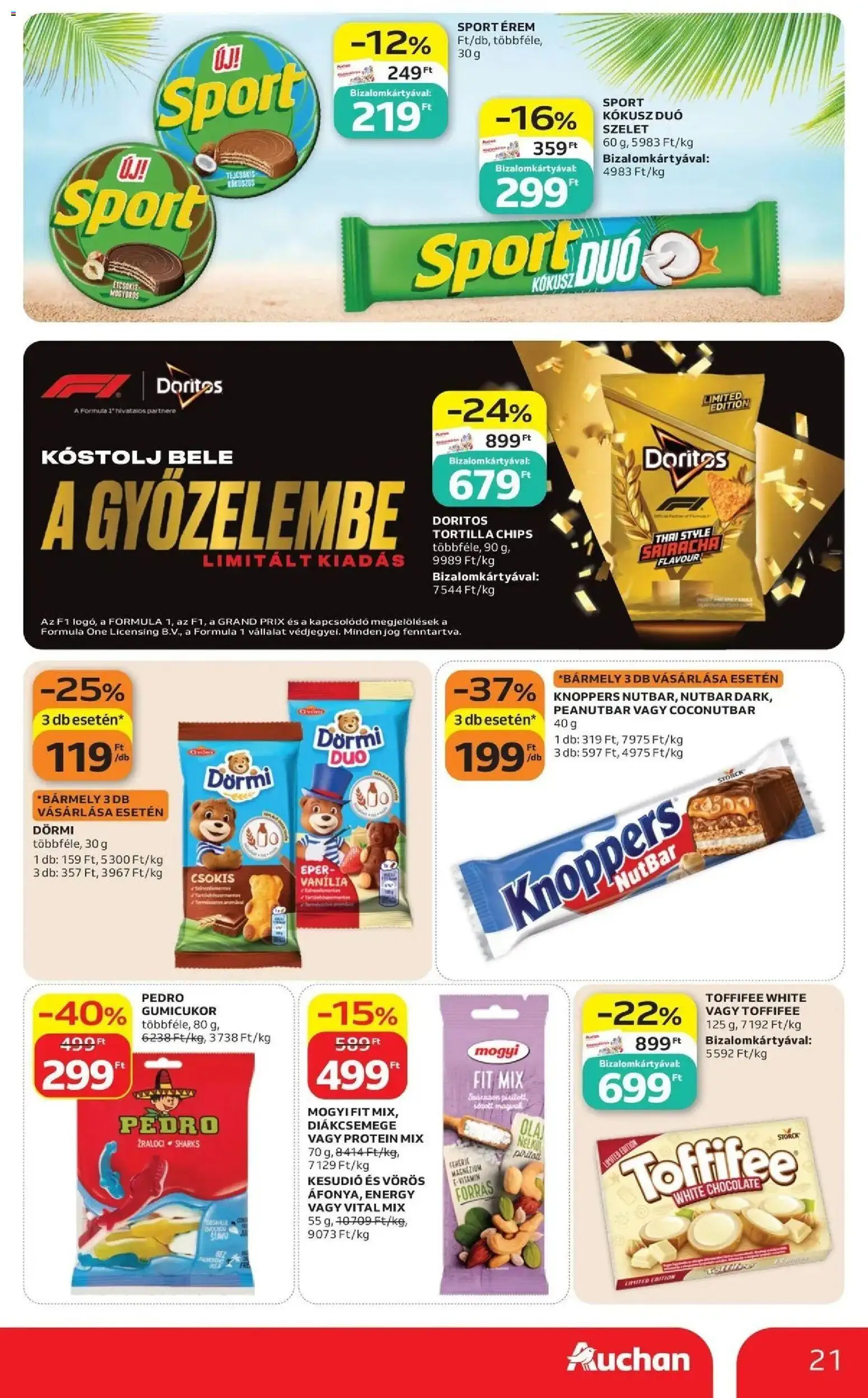 Auchan akciós újság Szolnok - 2026.08.13. -tól/töl > akció, lapozható szórólap 🛍️ | Oldal: 21 | Termékek: Tortilla, Diákcsemege, Kokusz, Dörmi
