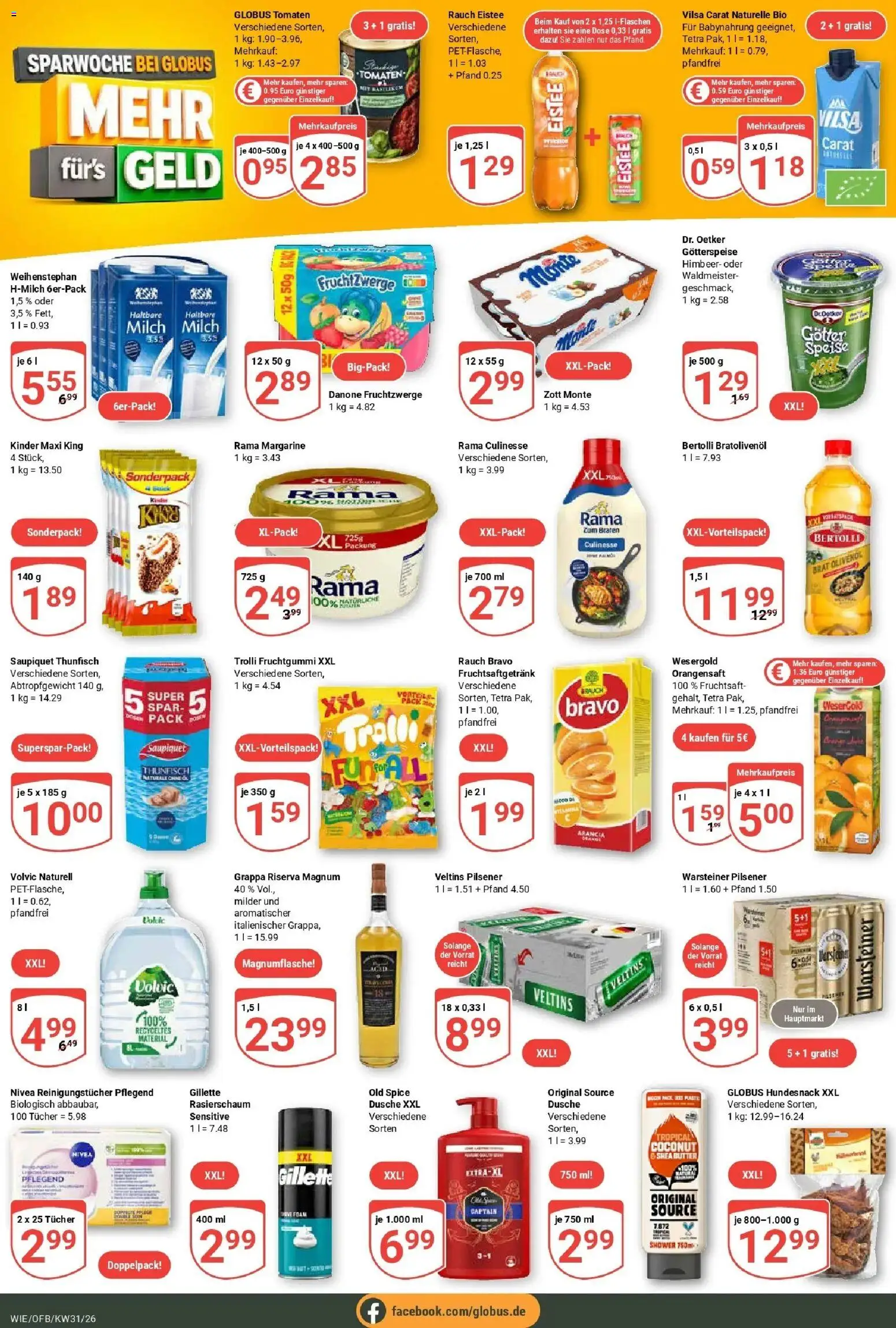 Globus Prospekt Waghäusel – gültig ab 20.07.2026 | Seite: 26 | Produkte: Rama, Butter, Fruchtzwerge, Volvic