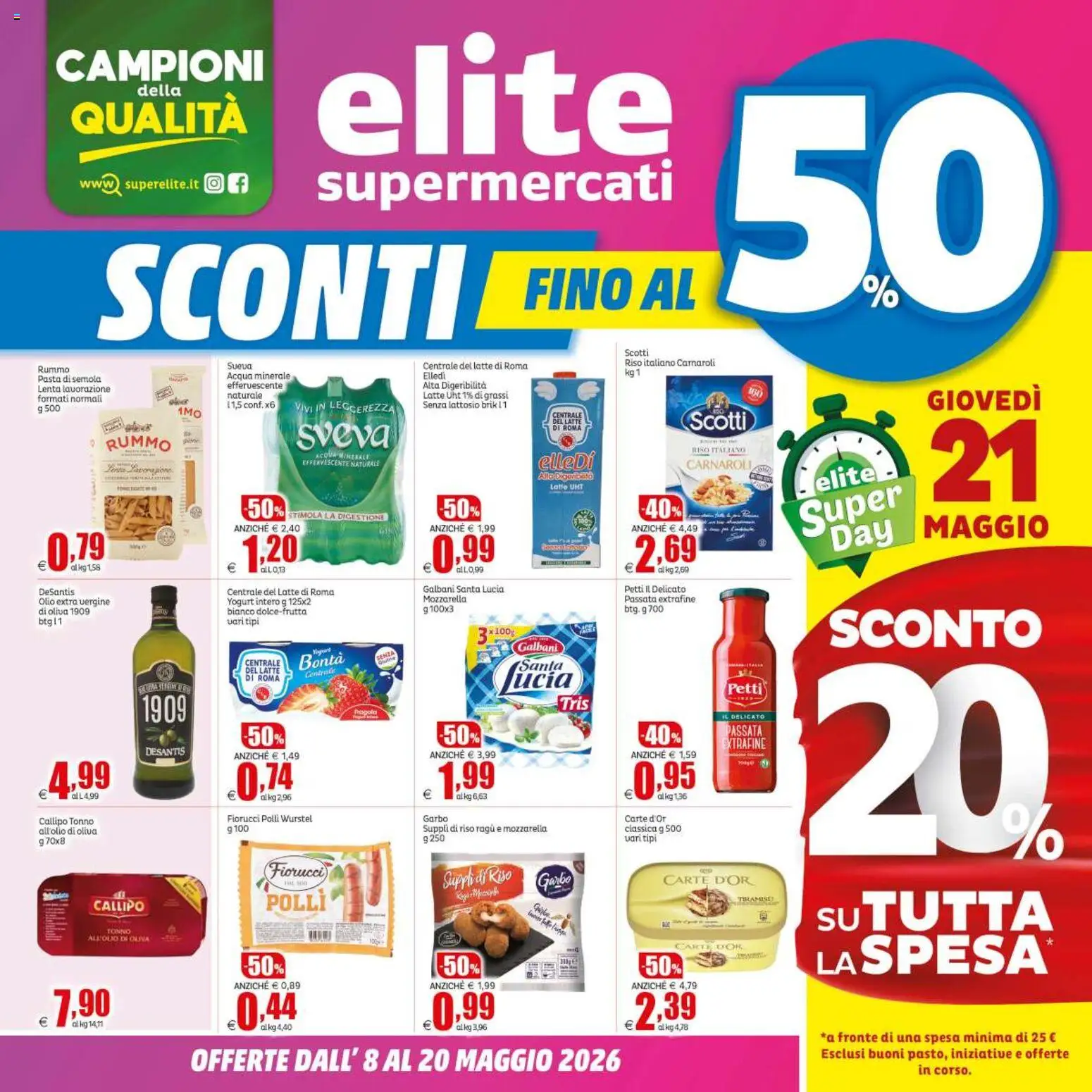 Volantino Elite Supermercati del 08.05.2026 | Pagina: 1 | Prodotti: Acqua, Latte, Ragú, Acqua minerale