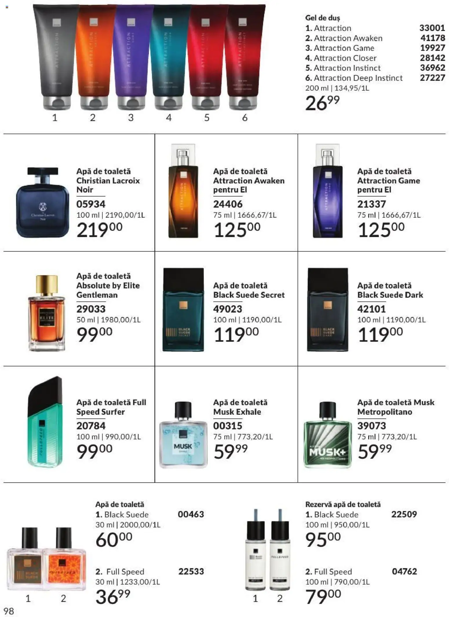Noul catalog Avon – valabil de la 01.08.2026 | Pagină: 98 | Produse: Toaletă, Apă de toaletă, Gel de duș, Apă