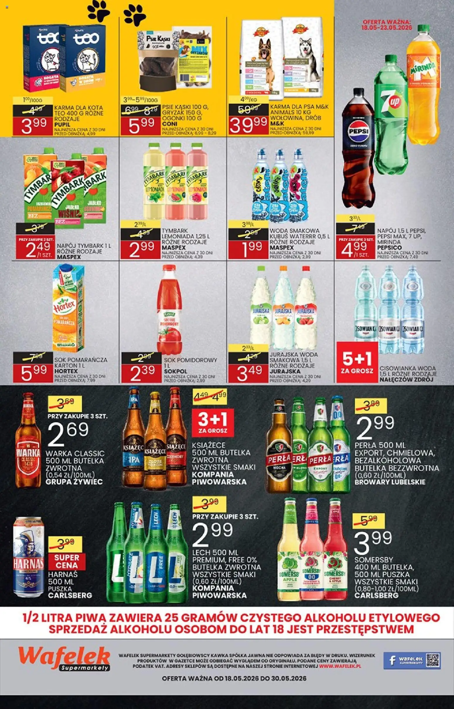 Wafelek gazetka od 18.05.2026 | Strona: 8 | Produkty: Pepsi, Warka, Karma dla kota, Sok