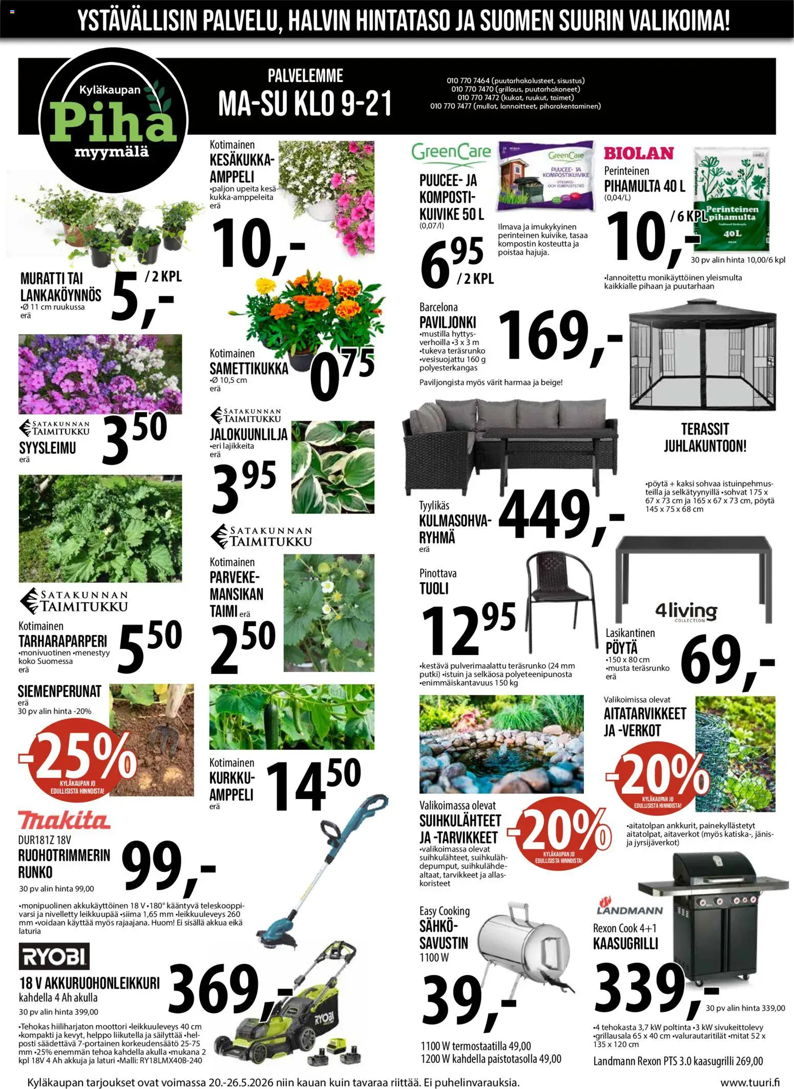 Tuuri tarjoukset – voimassa 20.05.2026 alkaen | Sivu: 7 | Tuotteet: Pöytä, Tuoli, Kulmasohva, Laturi
