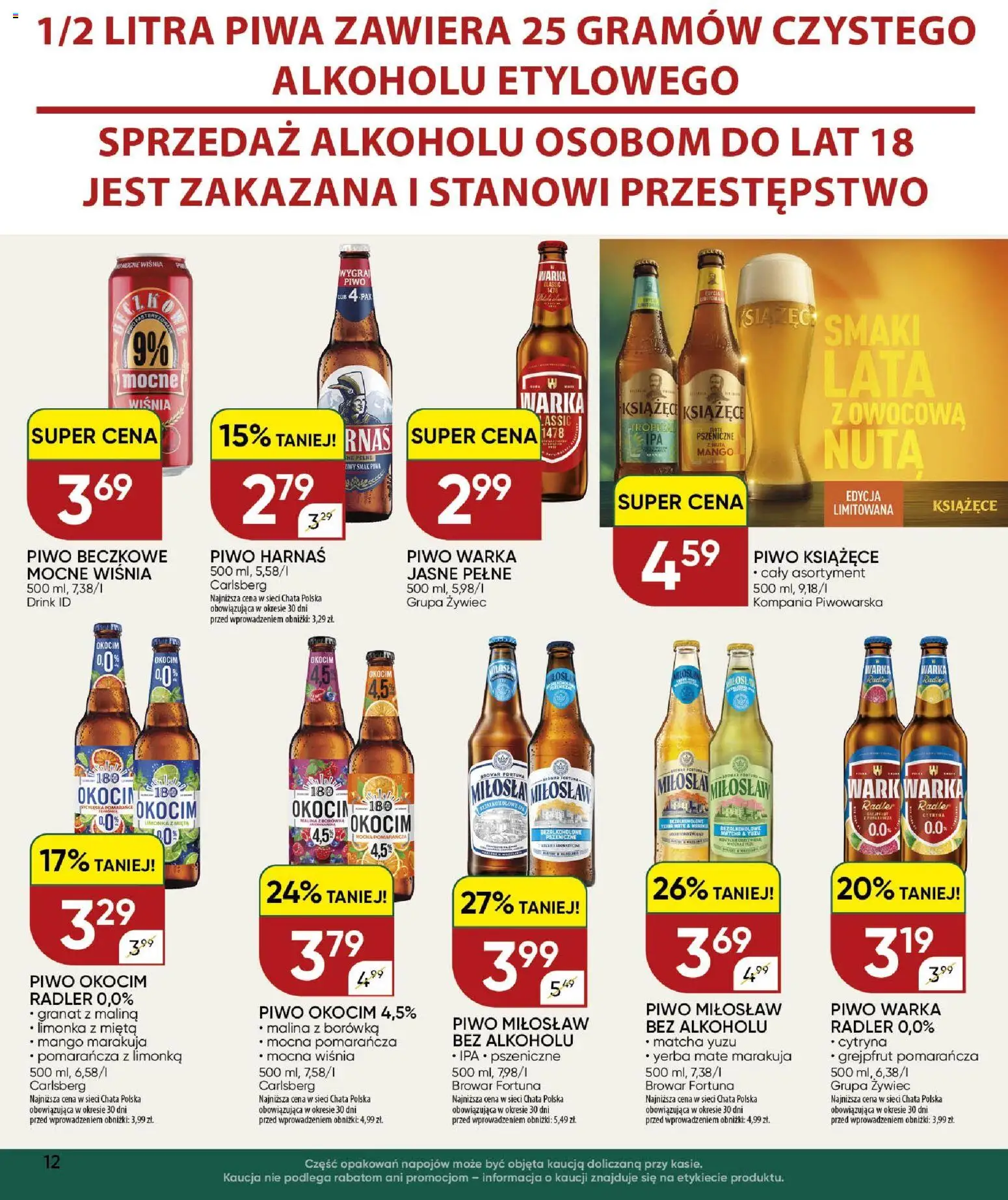 Chata Polska gazetka od 30.07.2026 | Strona: 12 | Produkty: Mięta, Warka, Harnaś, Piwo