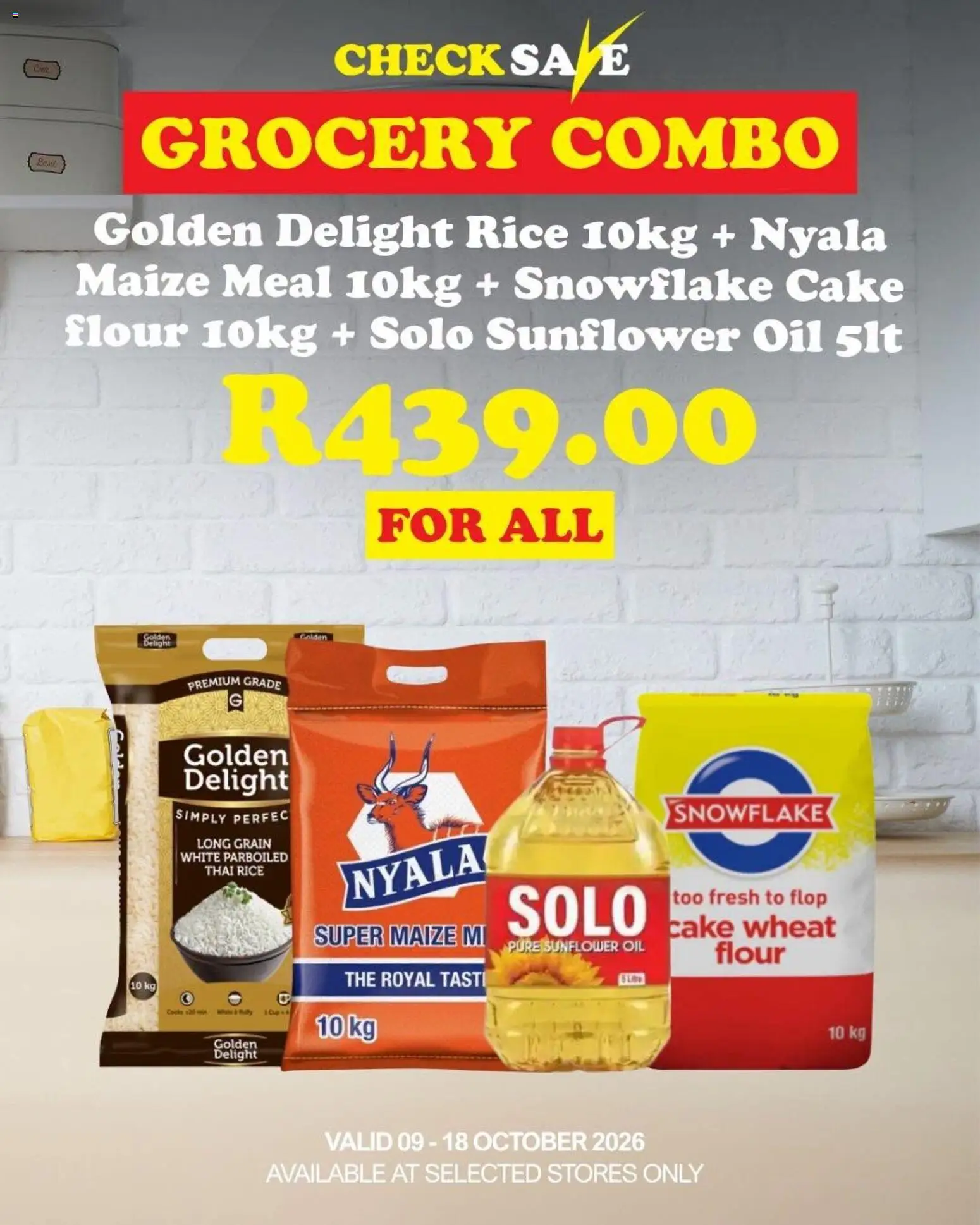 New Check Save catalogue – valid from 09/10/2026 | Page: 1 | Products: Cake, Flour, Oil, Rice