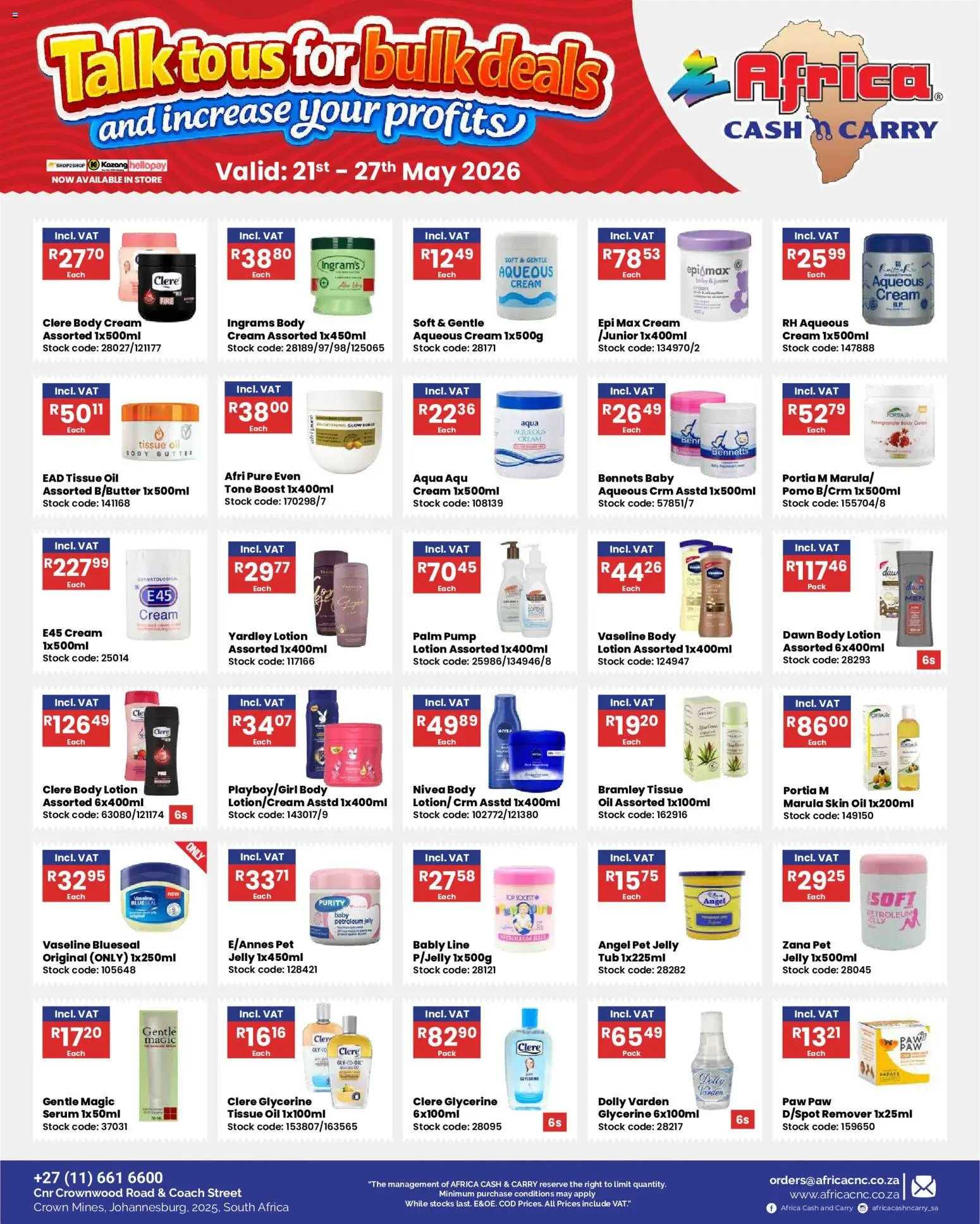 New Africa Cash & Carry catalogue – valid from 21.05.2026 | Page: 6 | Products: Serum, Oil, Cream, Petroleum jelly