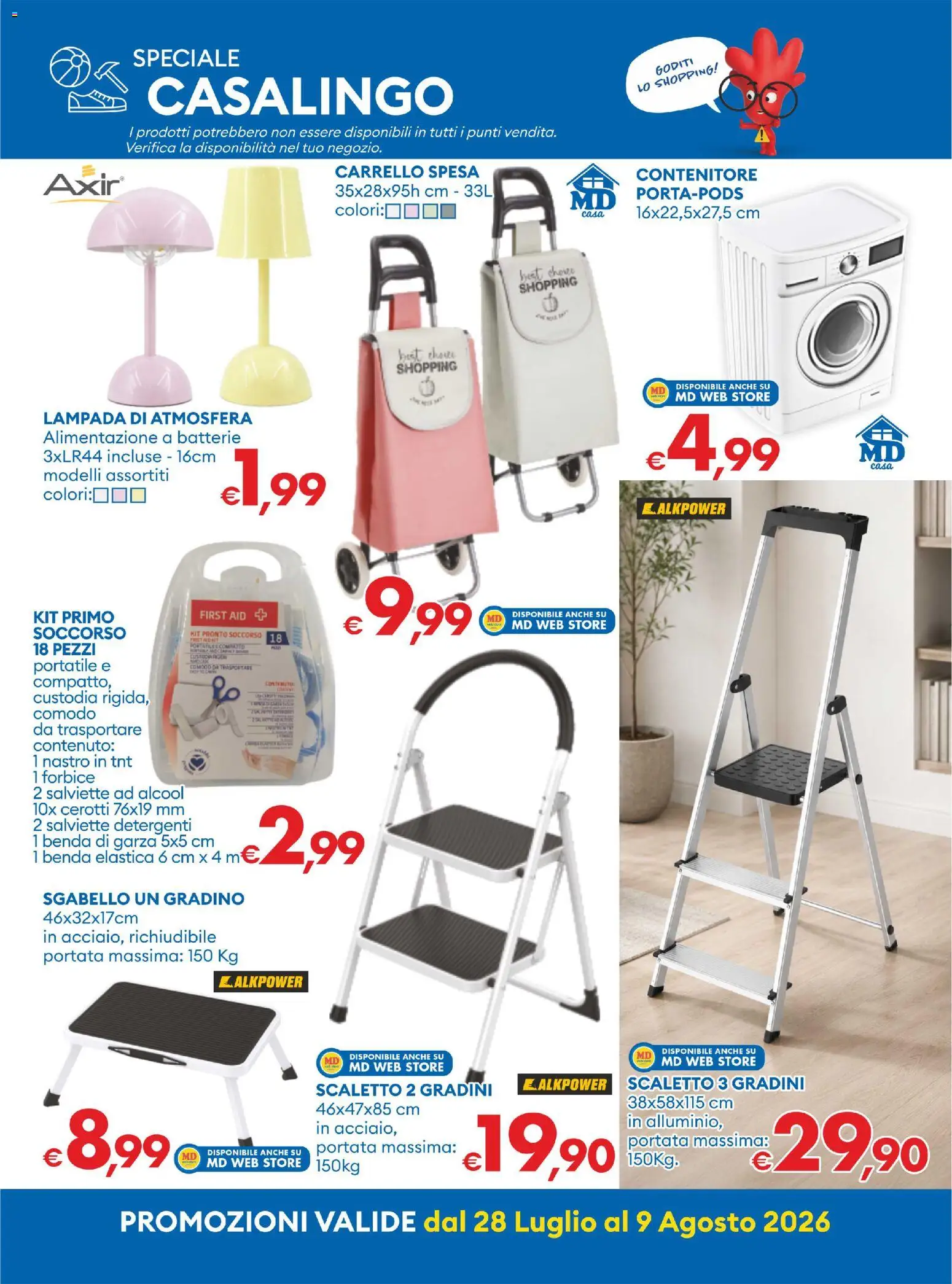 Volantino MD Discount del 28/07/2026 | Pagina: 26 | Prodotti: Carrello, Sgabello, Contenitore, Batterie