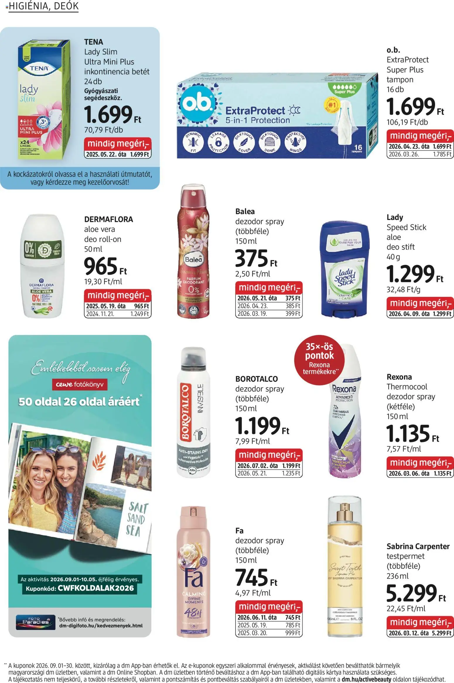 DM Drogerie Markt akciós ujság - amely érvényes a következő dátumtól: 2026.09.03. | Oldal: 16 | Termékek: Testpermet, Betét, Rexona, Dezodor