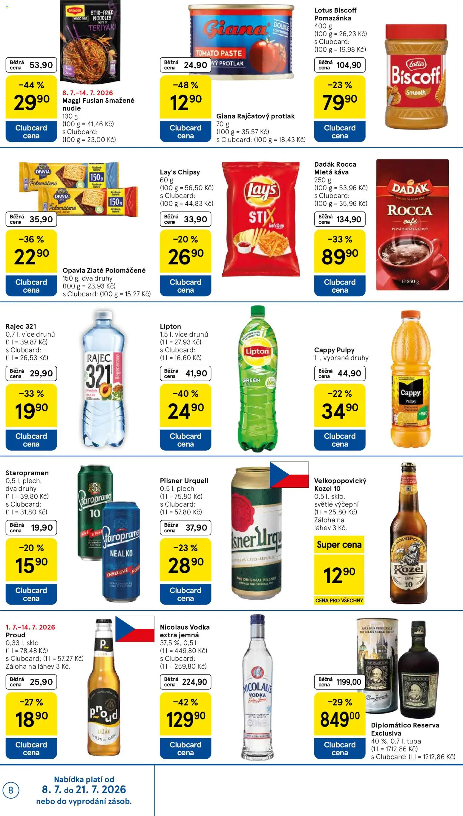 Tesco leták - Supermarket od 08.07.2026 | Strana: 8 | Produkty: Rum, Maggi, Nicolaus vodka, Diplomatico Reserva Exclusiva