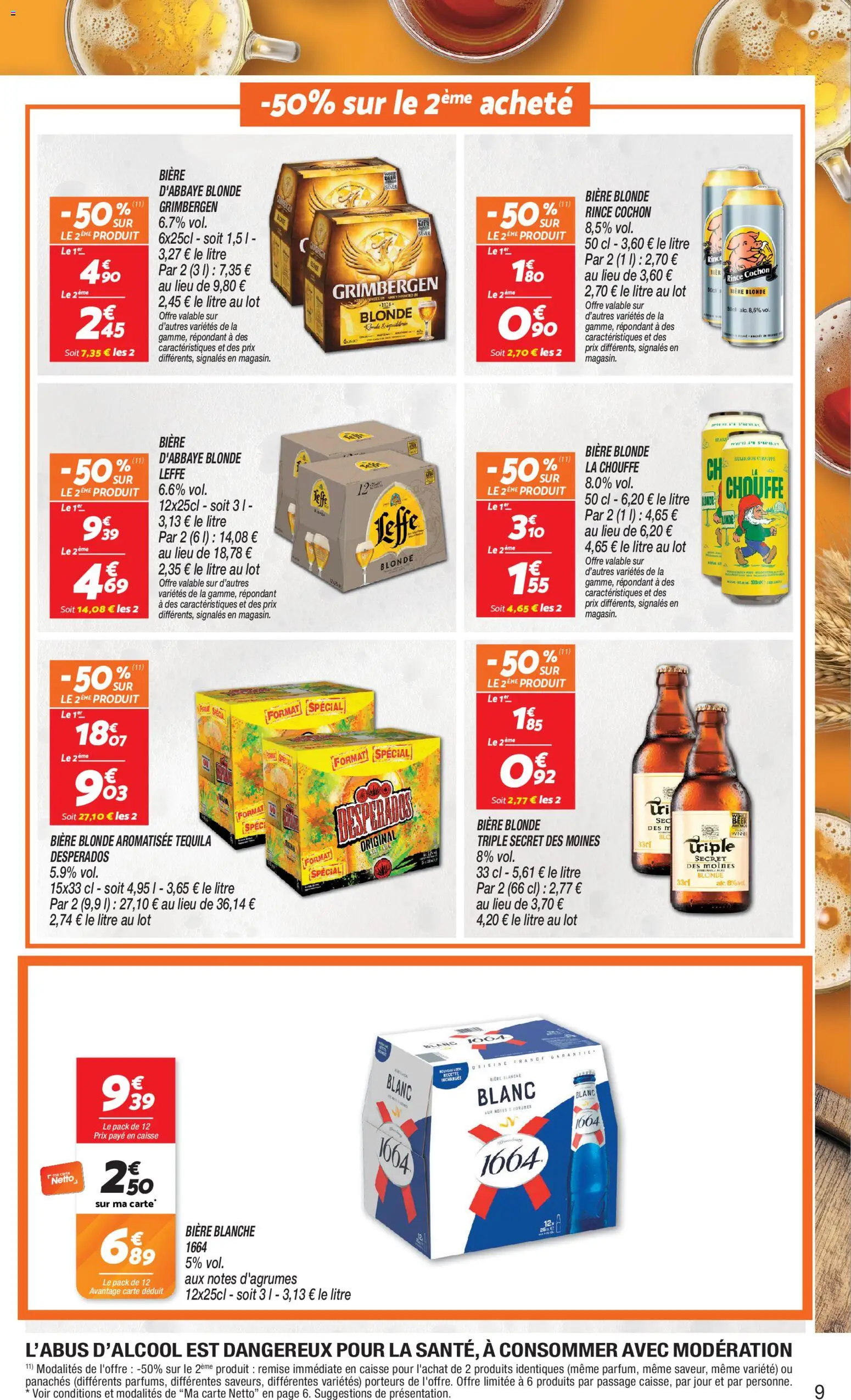 {H1} | Page: 9 | Produits: Bière blonde, Tequila, Biere blonde leffe, Bière