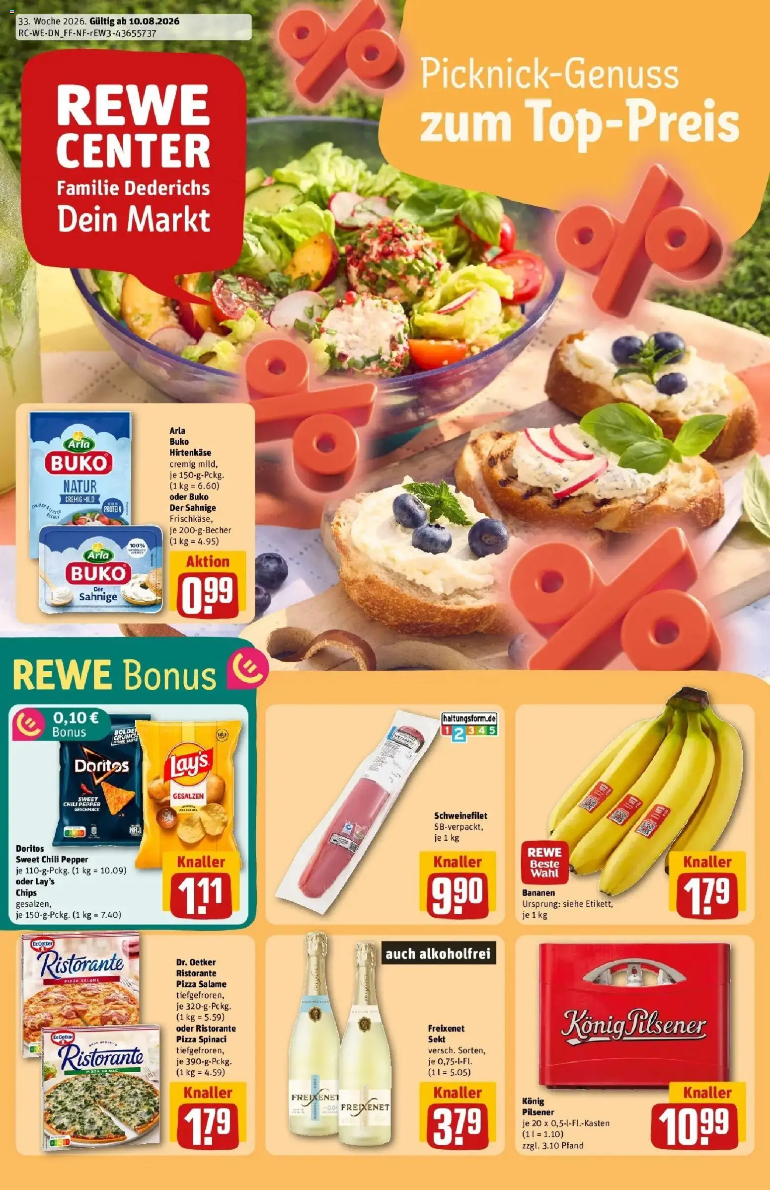 REWE Prospekt ab 10.08.2026 zum Blättern » Angebote | Seite: 1 | Produkte: Ristorante, Konig pilsener, Sekt, Chili