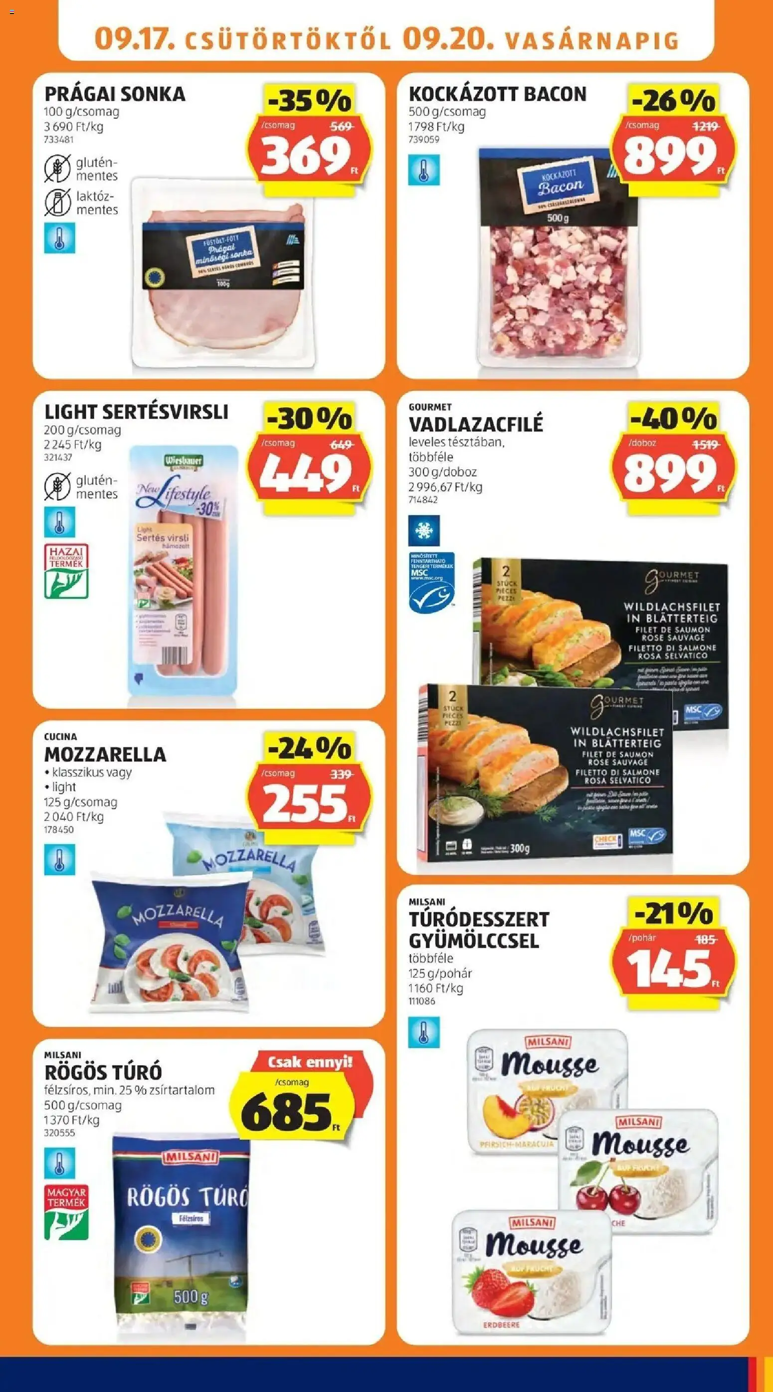 Aldi aktuális akciós újság - 2026.09.17. -tól/töl > akció, lapozható szórólap 🛍️ | Oldal: 9 | Termékek: Virsli, Prágai sonka, Doboz, Rosé
