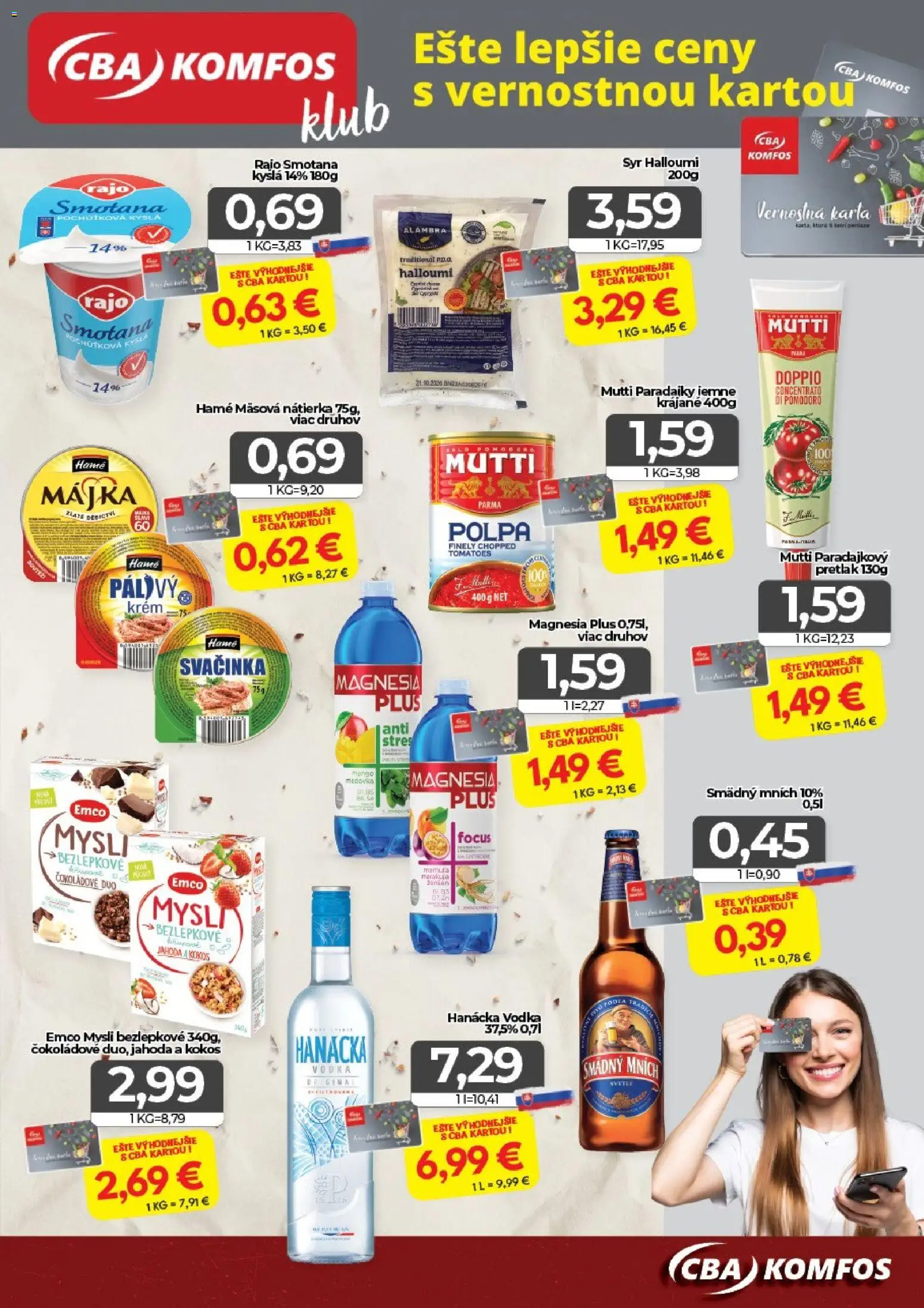 Nové CBA Komfos akcie – leták je platný od 19.06.2026 | Strana: 15 | Produkty: Smotana, Magnesia, Gin, Vodka