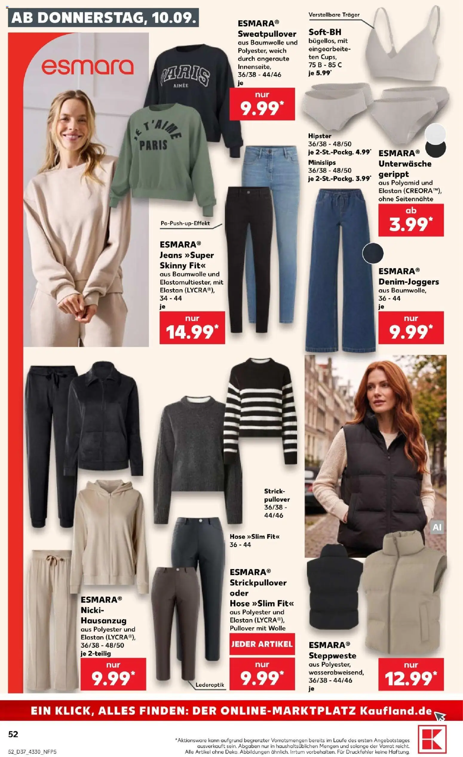Kaufland Prospekt Potsdam – gültig ab 10.09.2026 | Seite: 52 | Produkte: Steppweste, Pullover, Hose, Unterwäsche