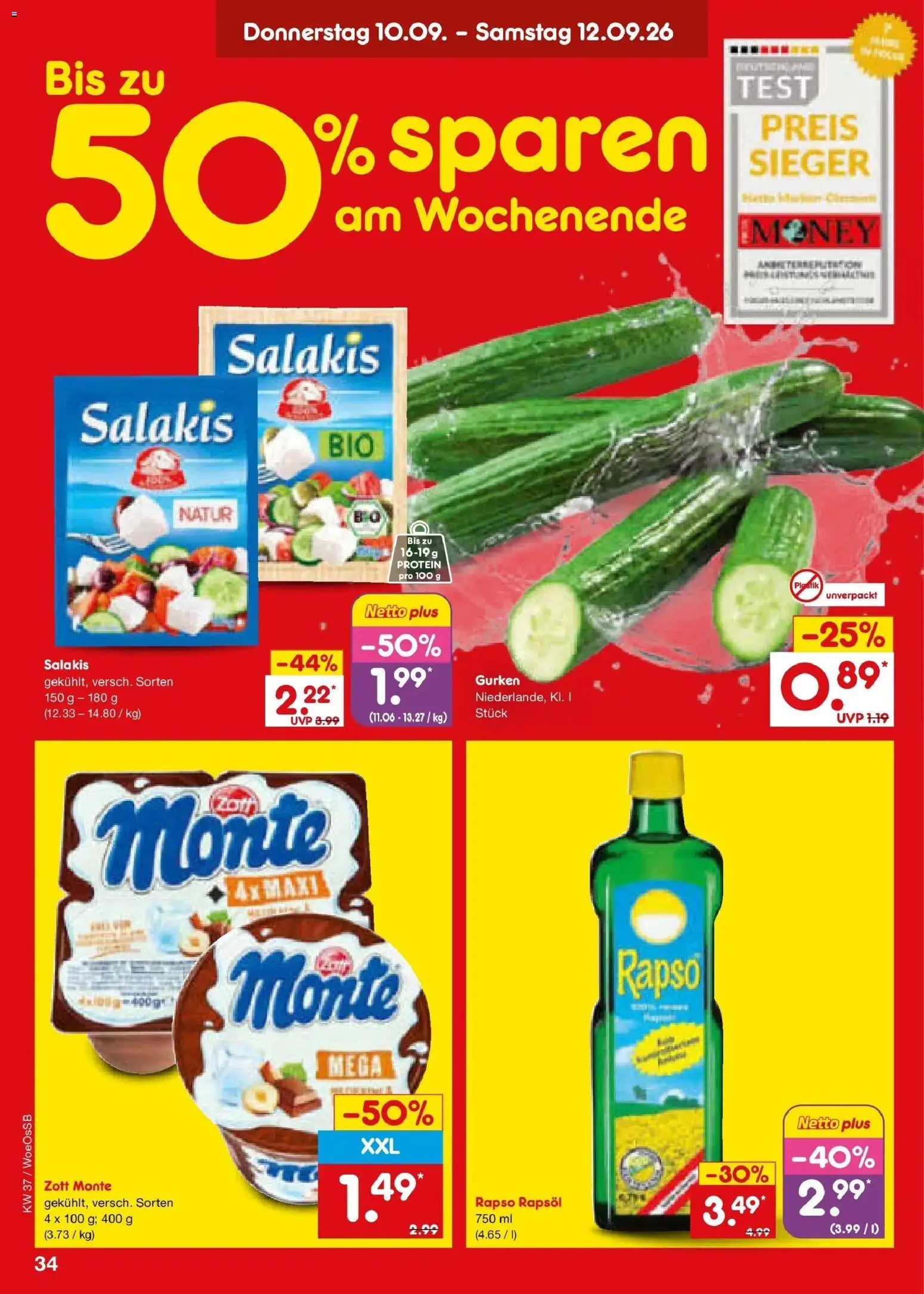 Netto Marken-Discount Prospekt Gemmingen – gültig ab 07.09.2026 | Seite: 50 | Produkte: Rapsöl, Salakis, Gurken, Rapso rapsol