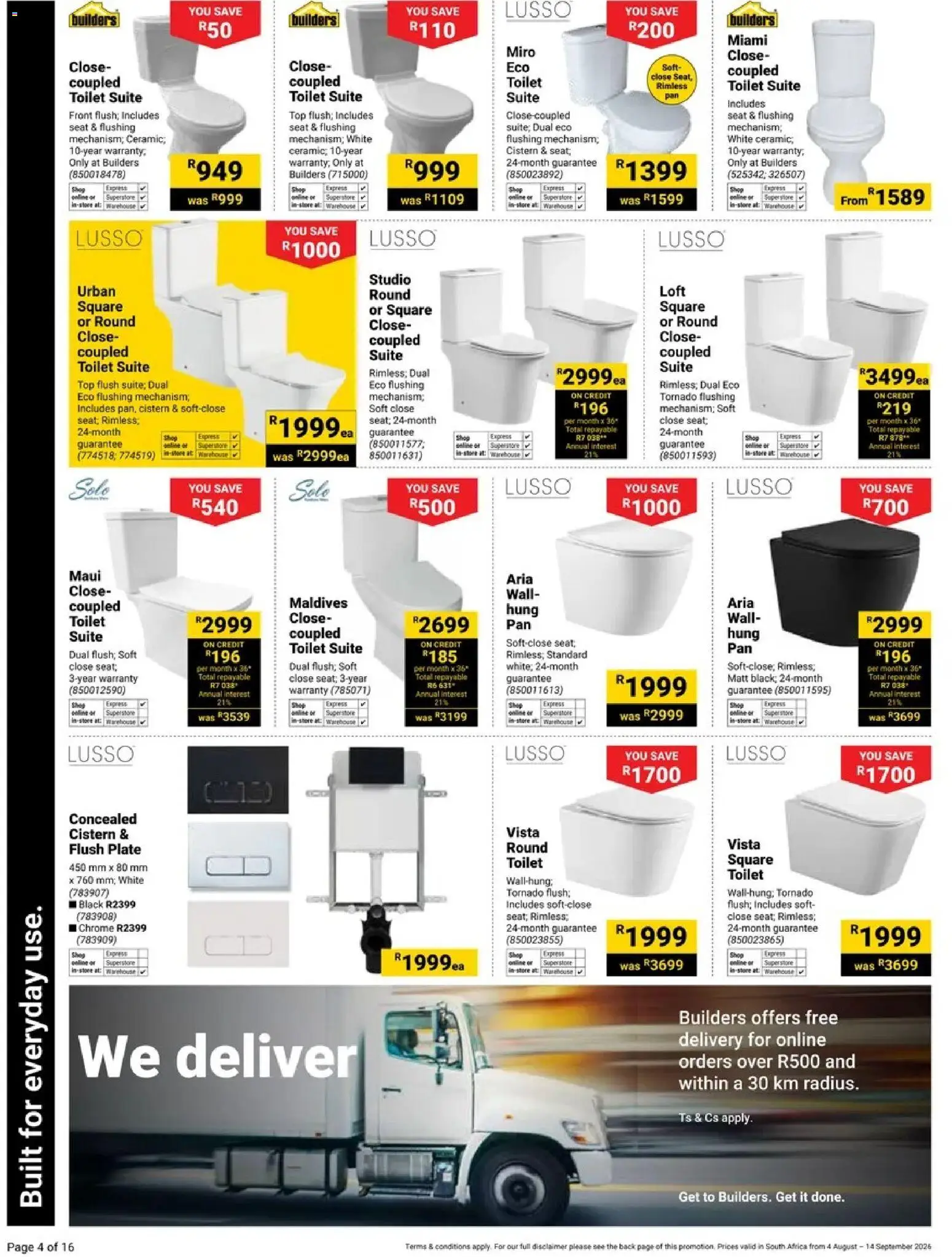 New Builders catalogue – valid from 04/08/2026 | Page: 4 | Products: Plate, Toilet, Cistern