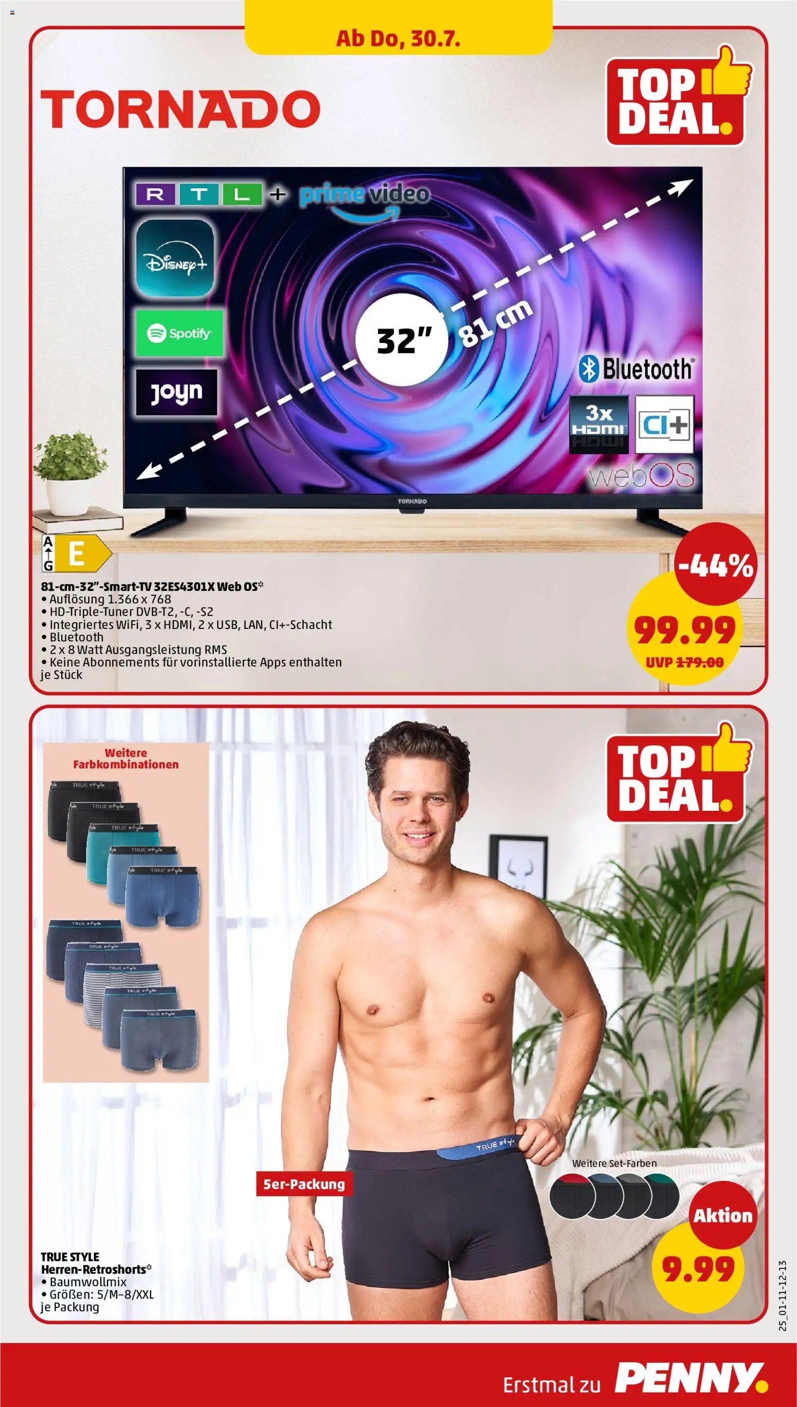 Penny Prospekt – gültig ab 27.07.2026 | Seite: 29 | Produkte: Smart TV, Boxer, TV, Video