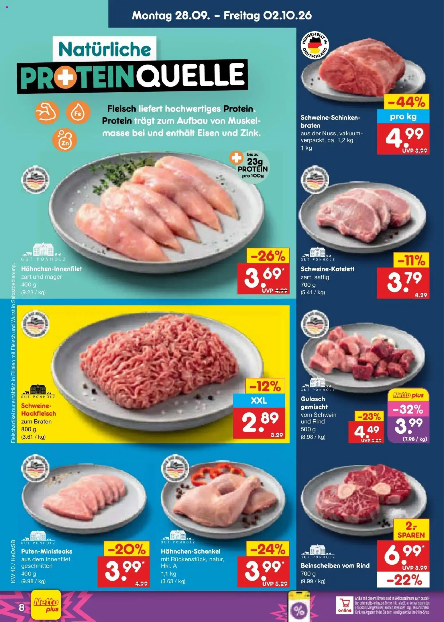 Netto Marken-Discount Prospekt Kröpelin – gültig ab 28.09.2026 | Seite: 10 | Produkte: Hahnchenschenkel, Gulasch, Fleisch, Hackfleisch