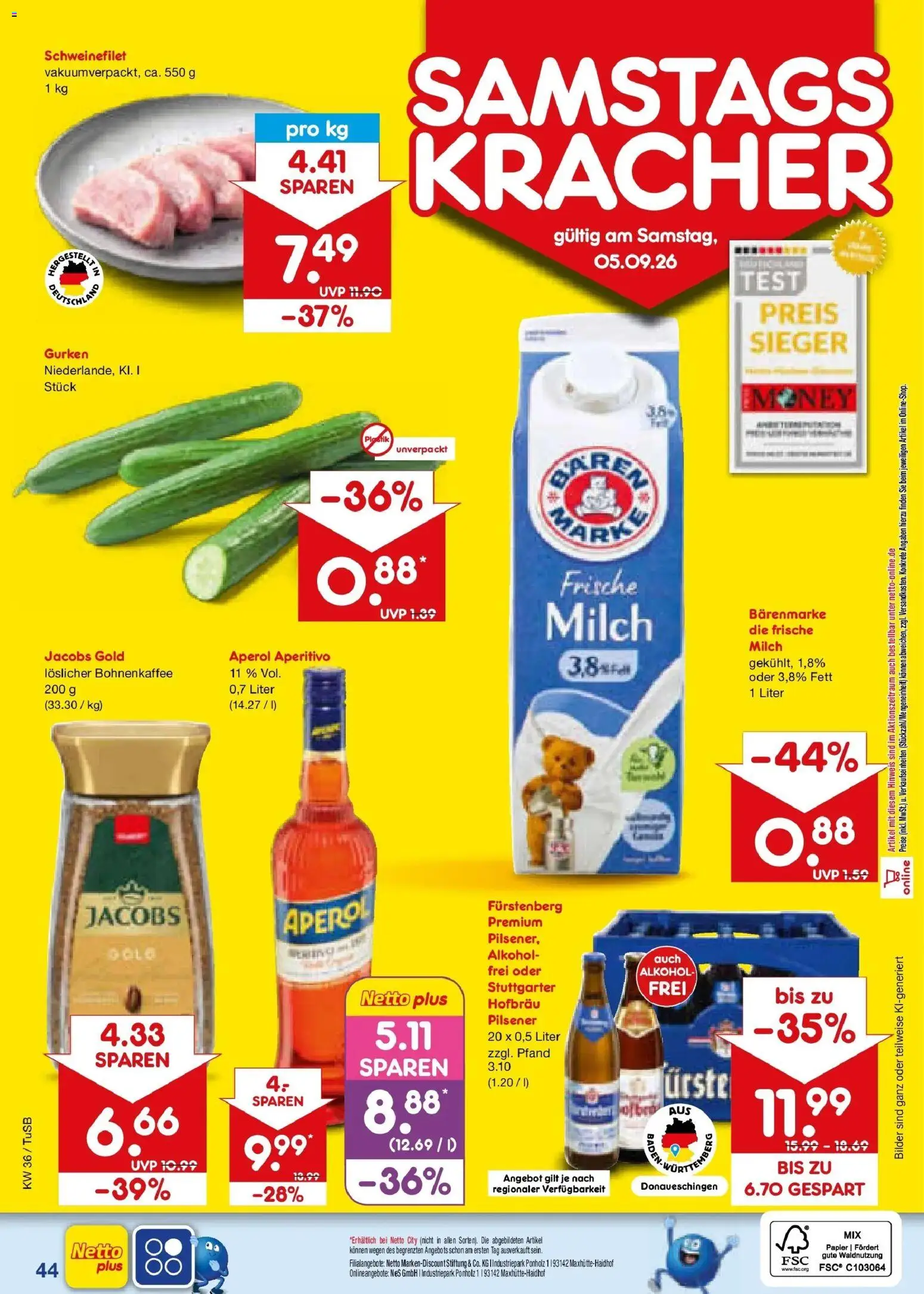 Netto Marken-Discount Prospekt Lahr-Langenwinkel (ab 31.08.2026) » Angebote | Seite: 56 | Produkte: Schweinefilet, Bilder, Aperol, Gurken