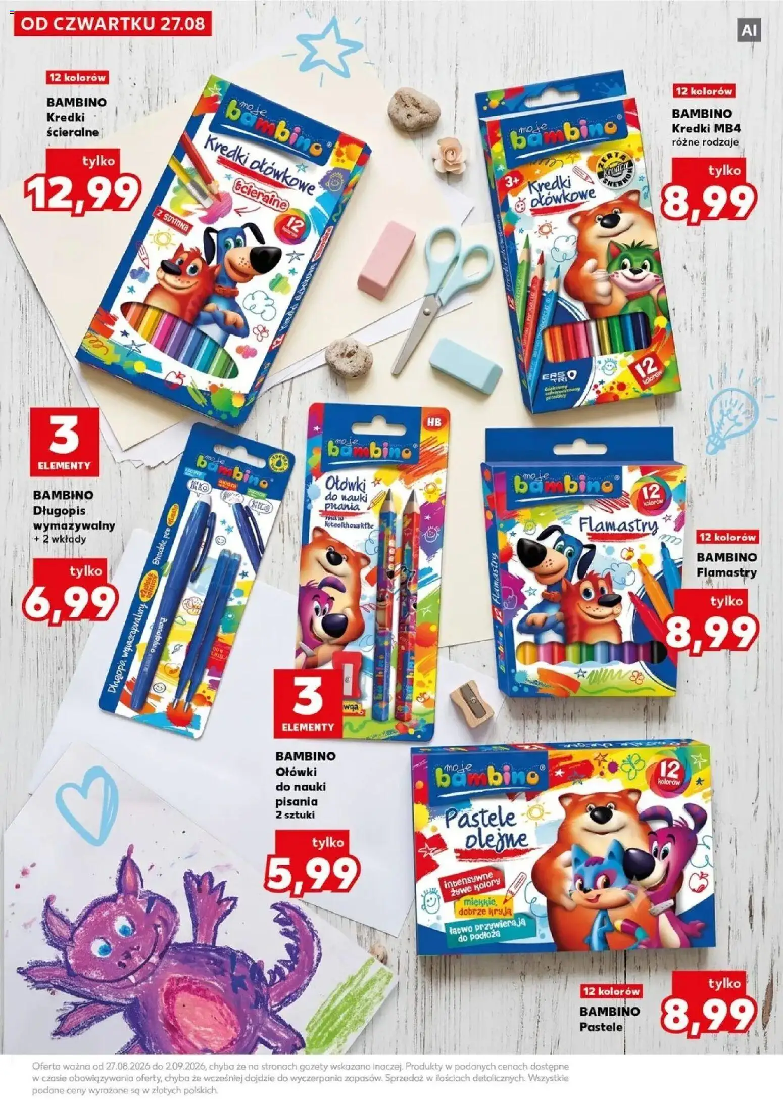 Kaufland gazetka - Wszystko do szkoły od 27.08.2026 - od jutra PDF | Strona: 17 | Produkty: Kredki Bambino, Kredki, Gazety, Flamastry