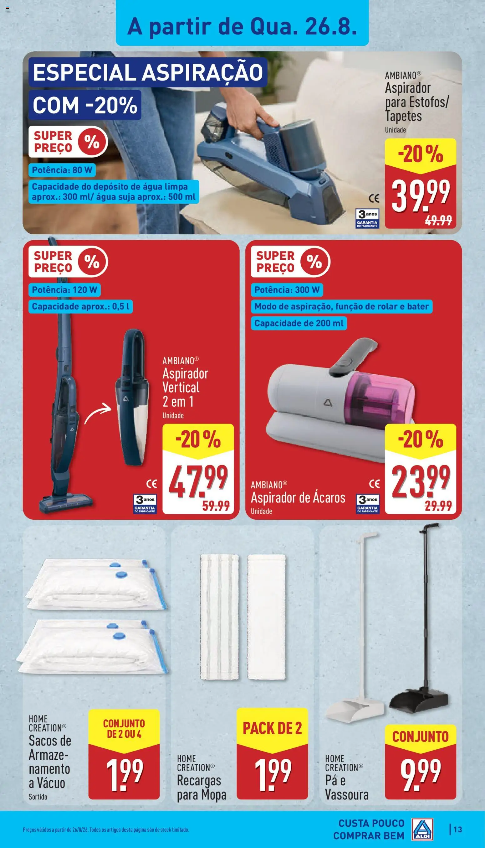 Aldi folheto │ válido de 24/08/2026 | Página: 13 | Produtos: Agua, Aspirador vertical, Pá, Vassoura