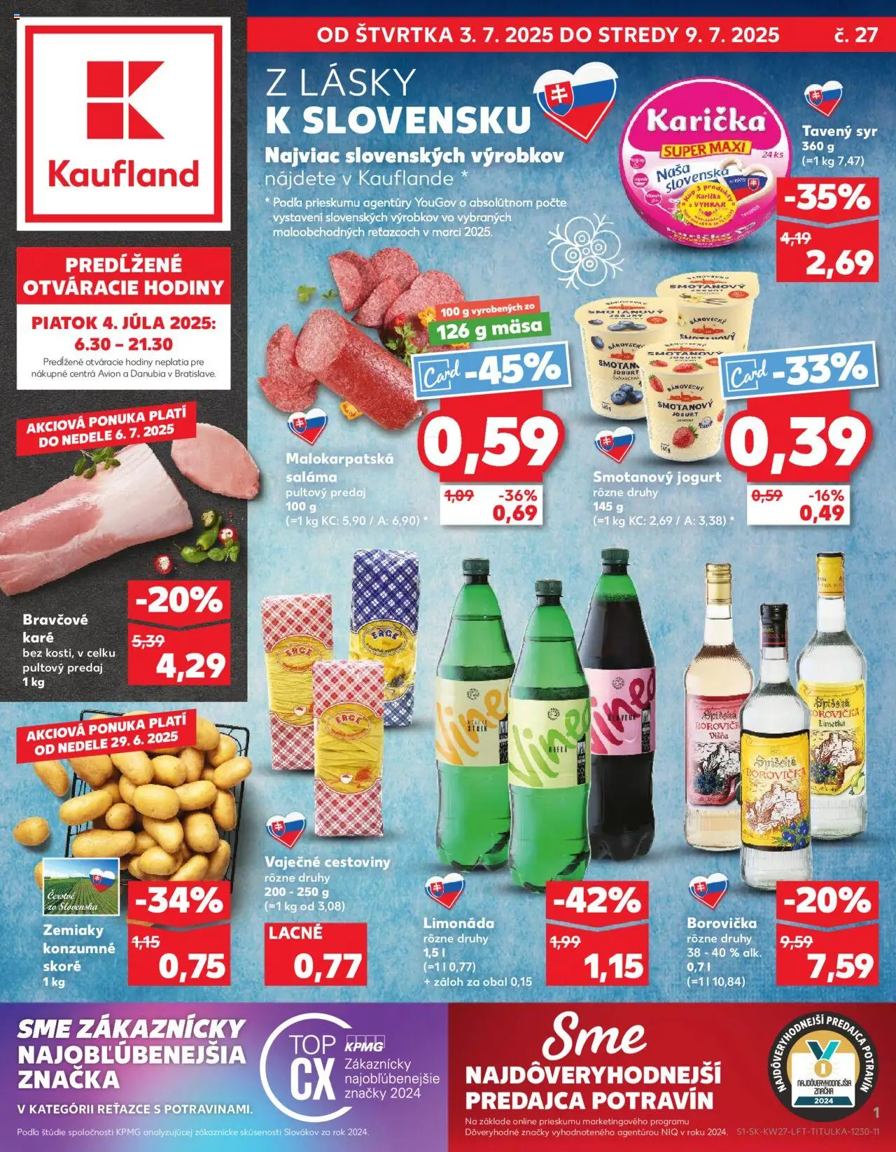 Nové Kaufland akcie – leták je platný od 03.07.2025 | Strana: 1 | Produkty: Hodiny, Limetka, Borovička