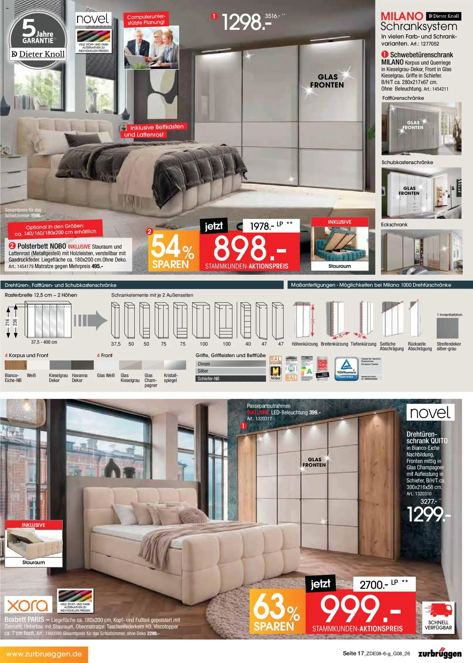 Zurbrüggen Bonus sonder-tage – gültig ab 31.07.2026 | Seite: 17 | Produkte: Matratze, Lattenrost, Schwebetürenschrank, Schrank