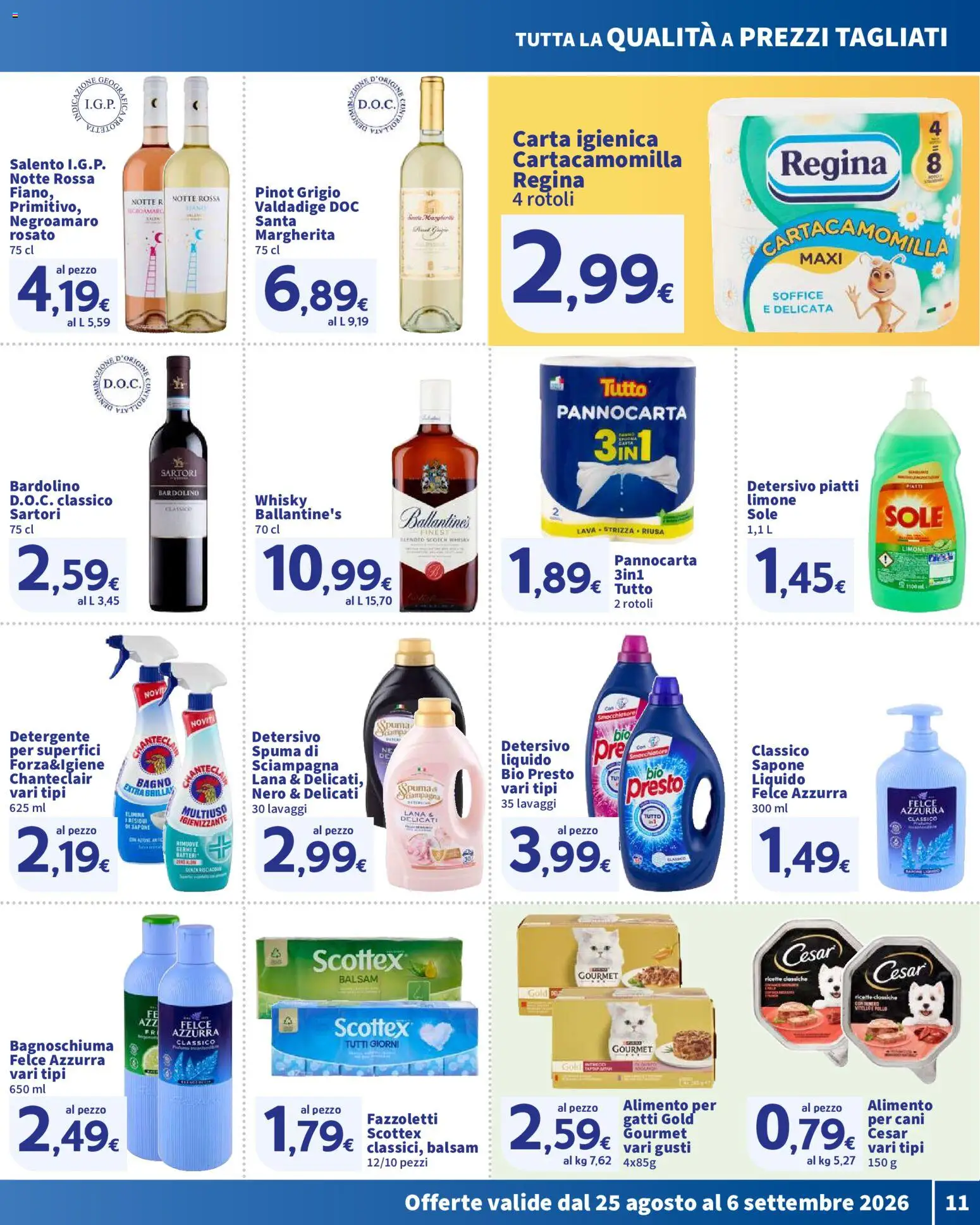 Volantino SIGMA del 25/08/2026 | Pagina: 11 | Prodotti: Carta igienica, Pollo, Fazzoletti, Ballantine’s