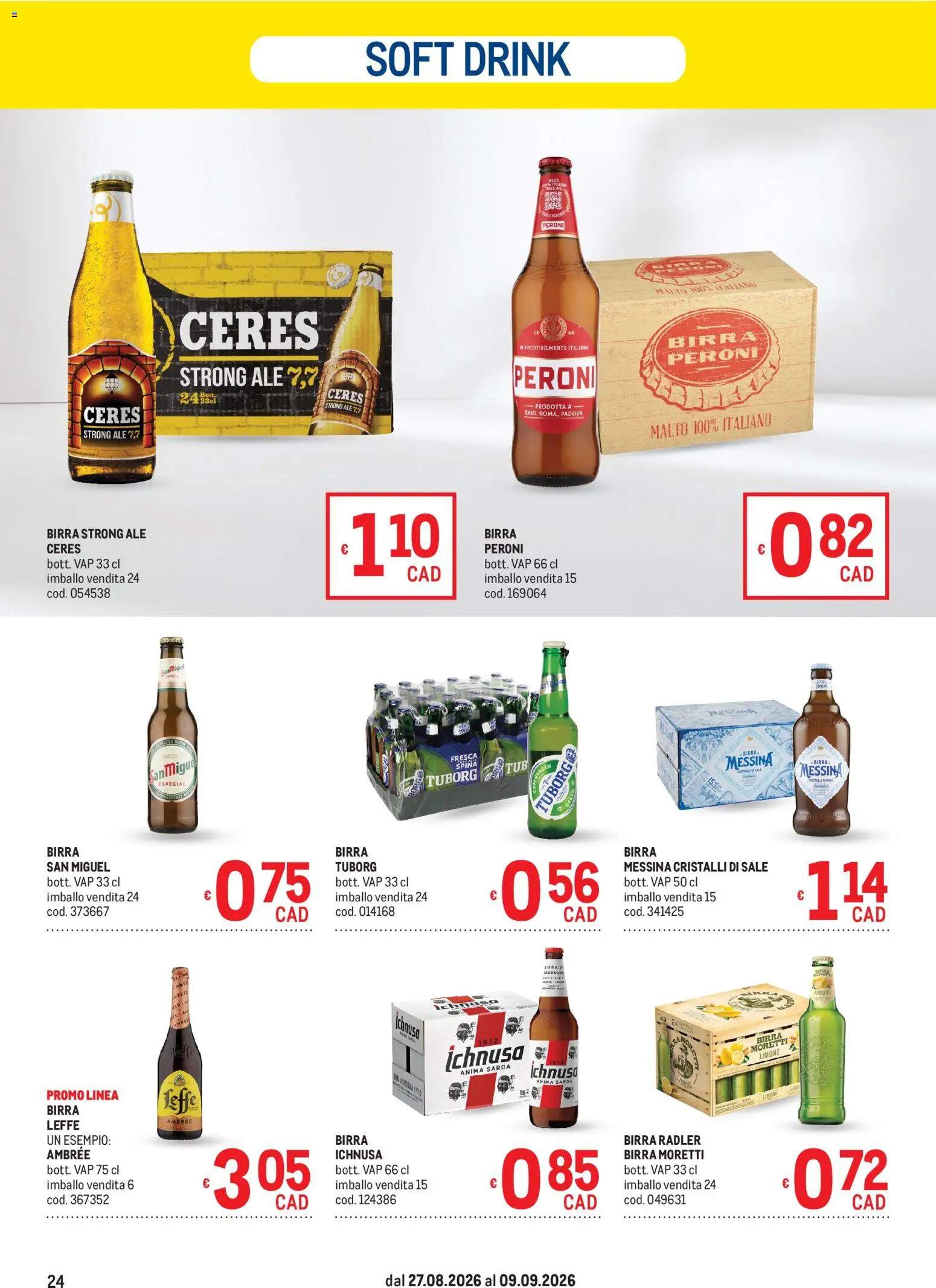 Volantino Metro del 27/08/2026 | Pagina: 24 | Prodotti: Birra, Birra Leffe, Limone, Ceres