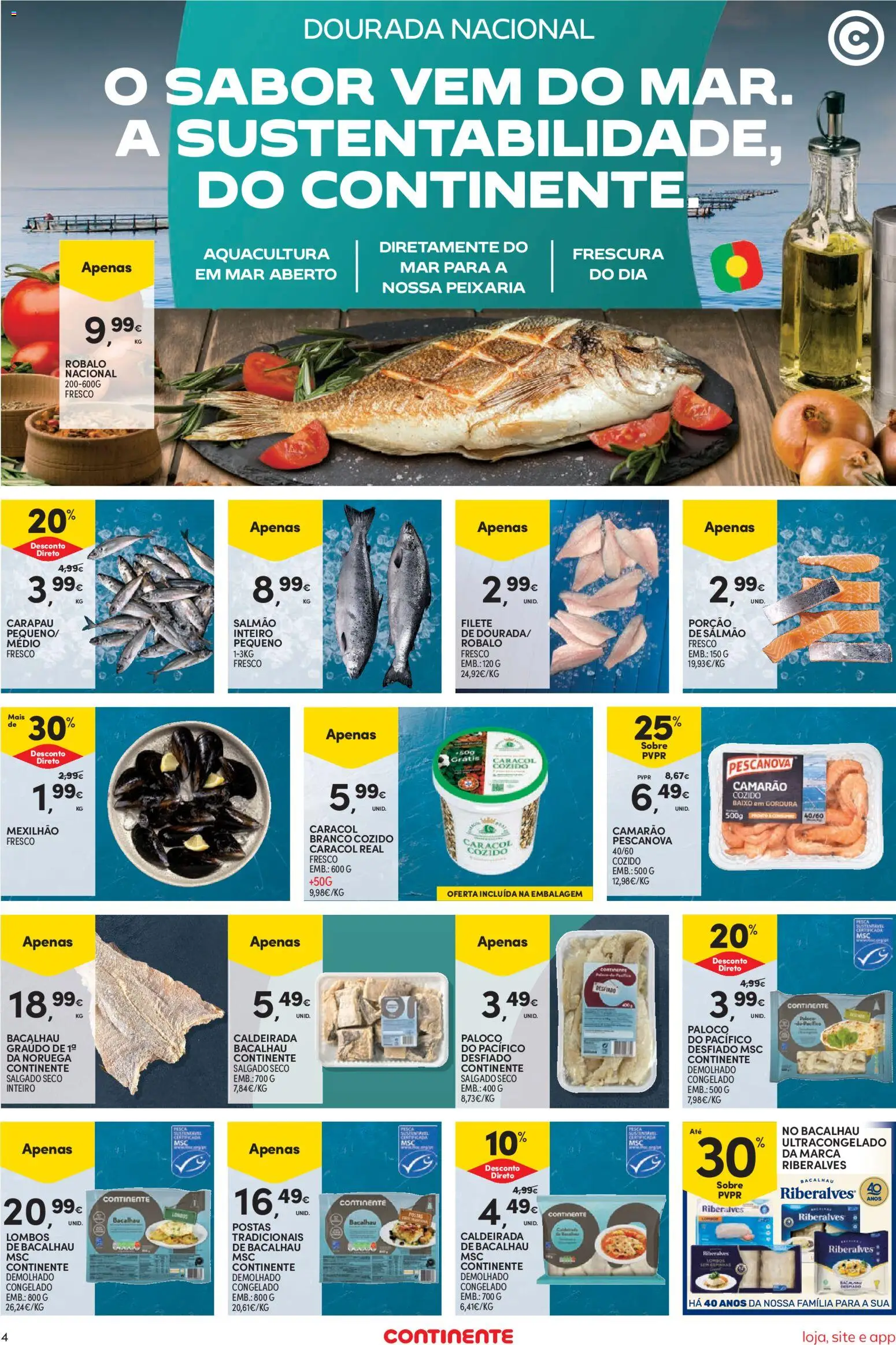 Continente Semanal Continente Bom Dia │ válido de 21/07/2026 | Página: 4 | Produtos: Dourada, Bacalhau, Camarão, Salmão