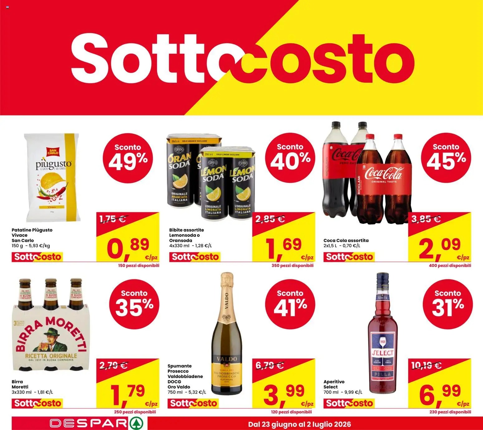Volantino Despar del 23/06/2026 | Pagina: 8 | Prodotti: Prosecco, Spumante, Bibite, Coca Cola