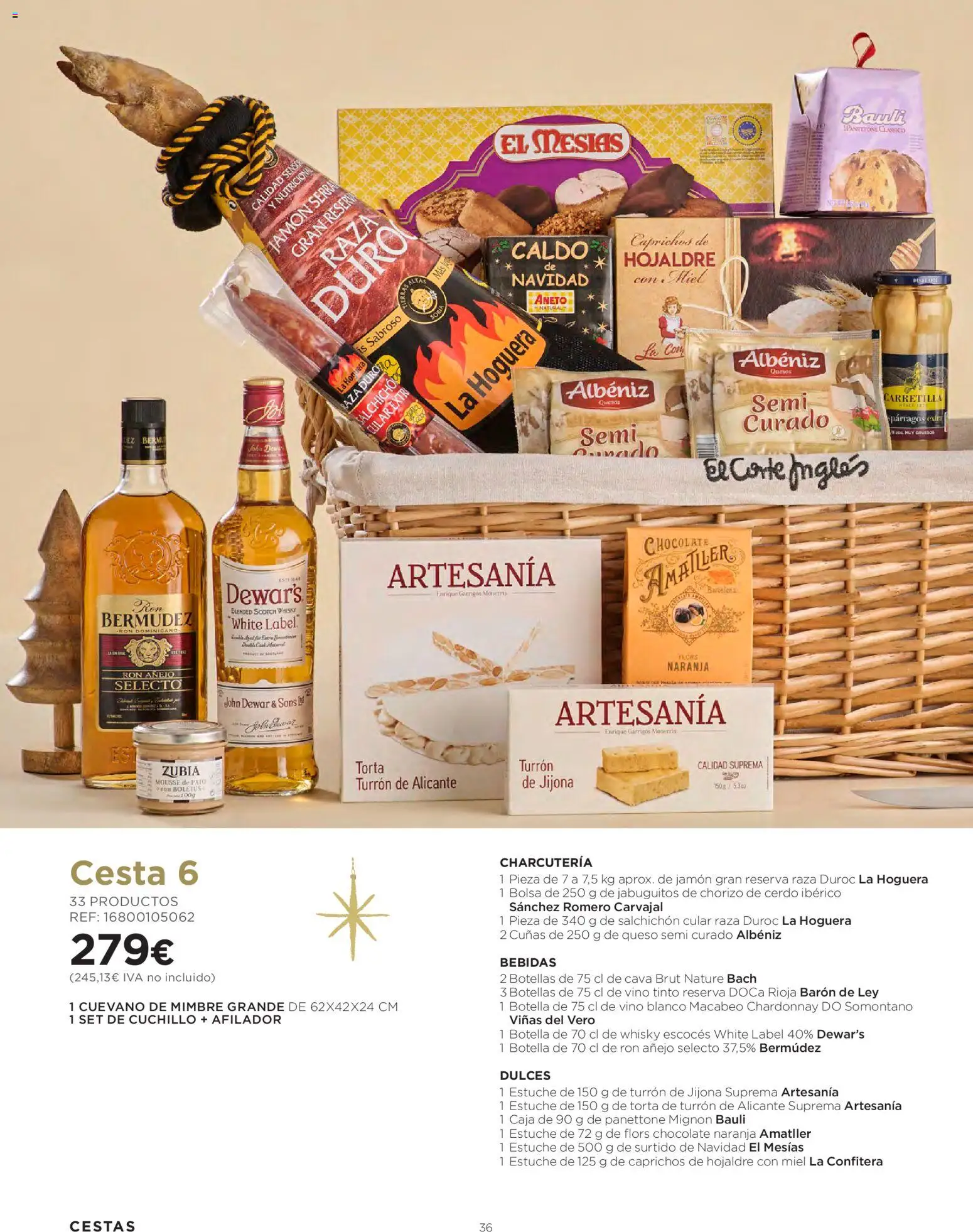 El Corte Inglés Cestas Navidad 2026 │ válido desde el 08/10/2026 | Página: 36 | Productos: Mousse, Jamón, Vino, Pato