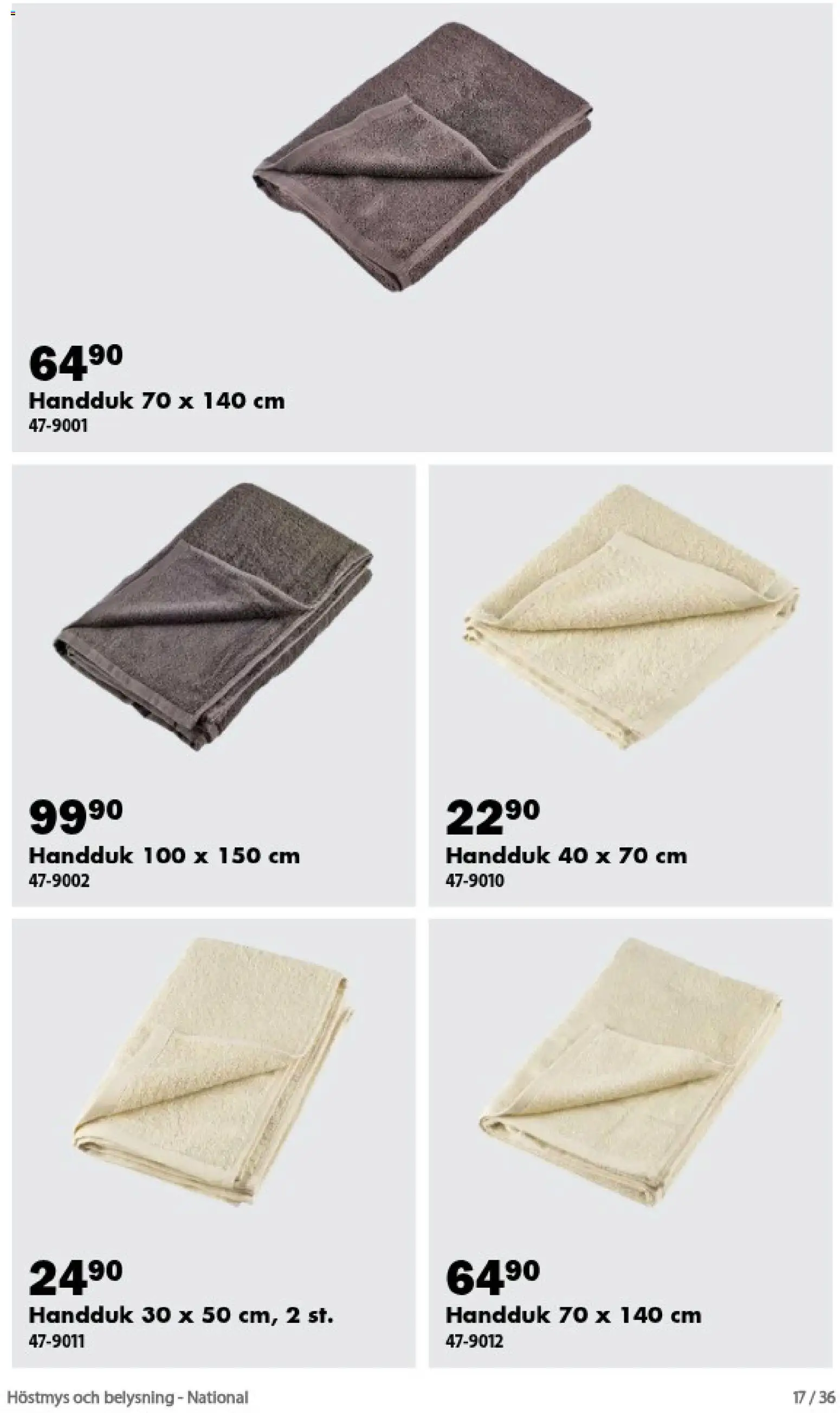 Biltema reklamblad aktuell från 01/09/2026 | Sida: 17 | Produkter: Handduk, Belysning