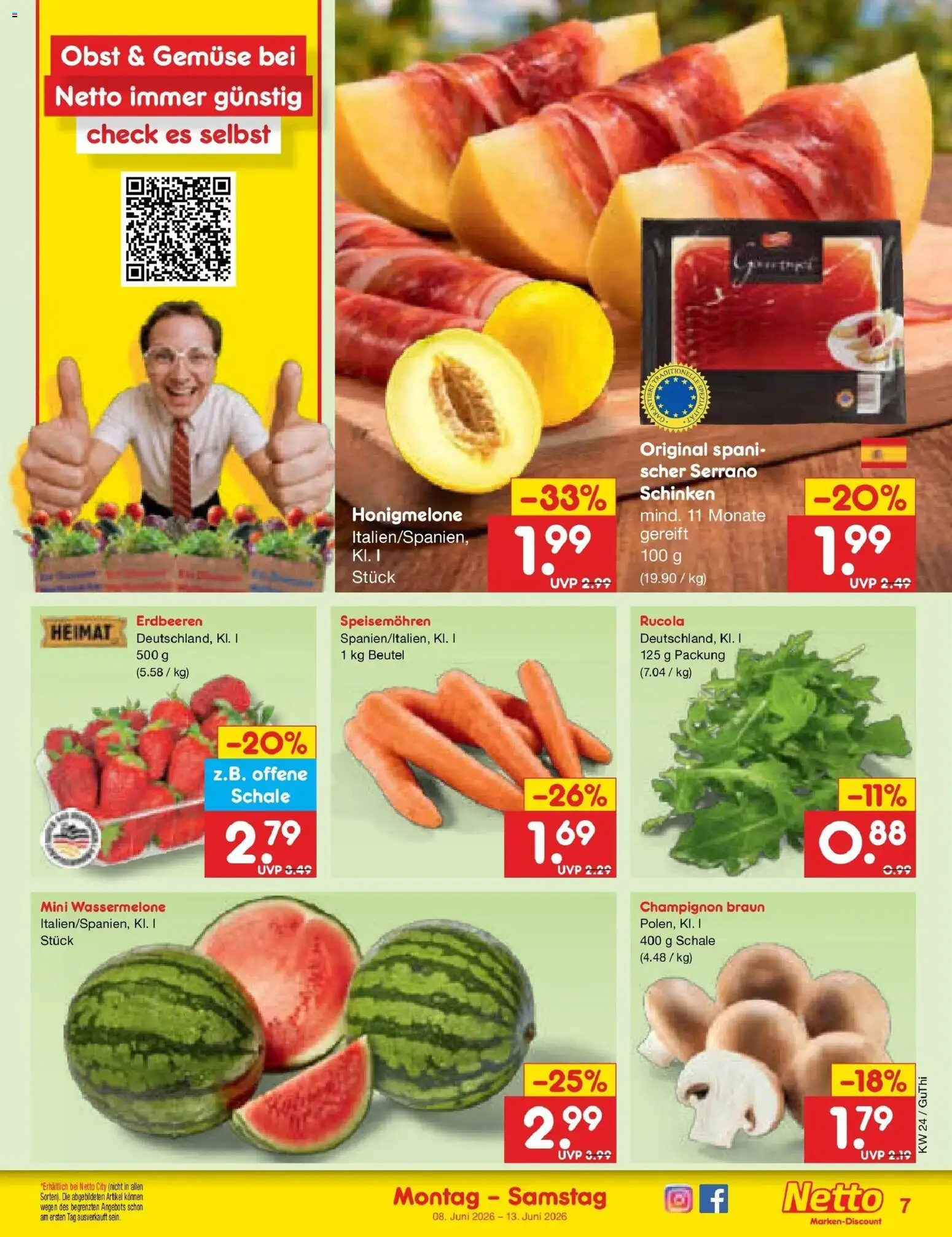 Netto Marken-Discount Prospekt Thiendorf – gültig ab 08.06.2026 | Seite: 11 | Produkte: Rucola, Gemüse, Obst, Schinken
