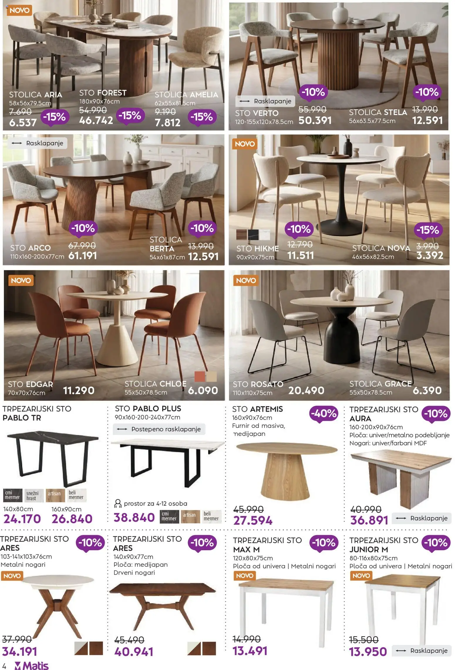 Matis katalog - važi od 01.07.2026 | Strana: 4 | Proizvode: Sto, Stolica, Trpezarijski sto
