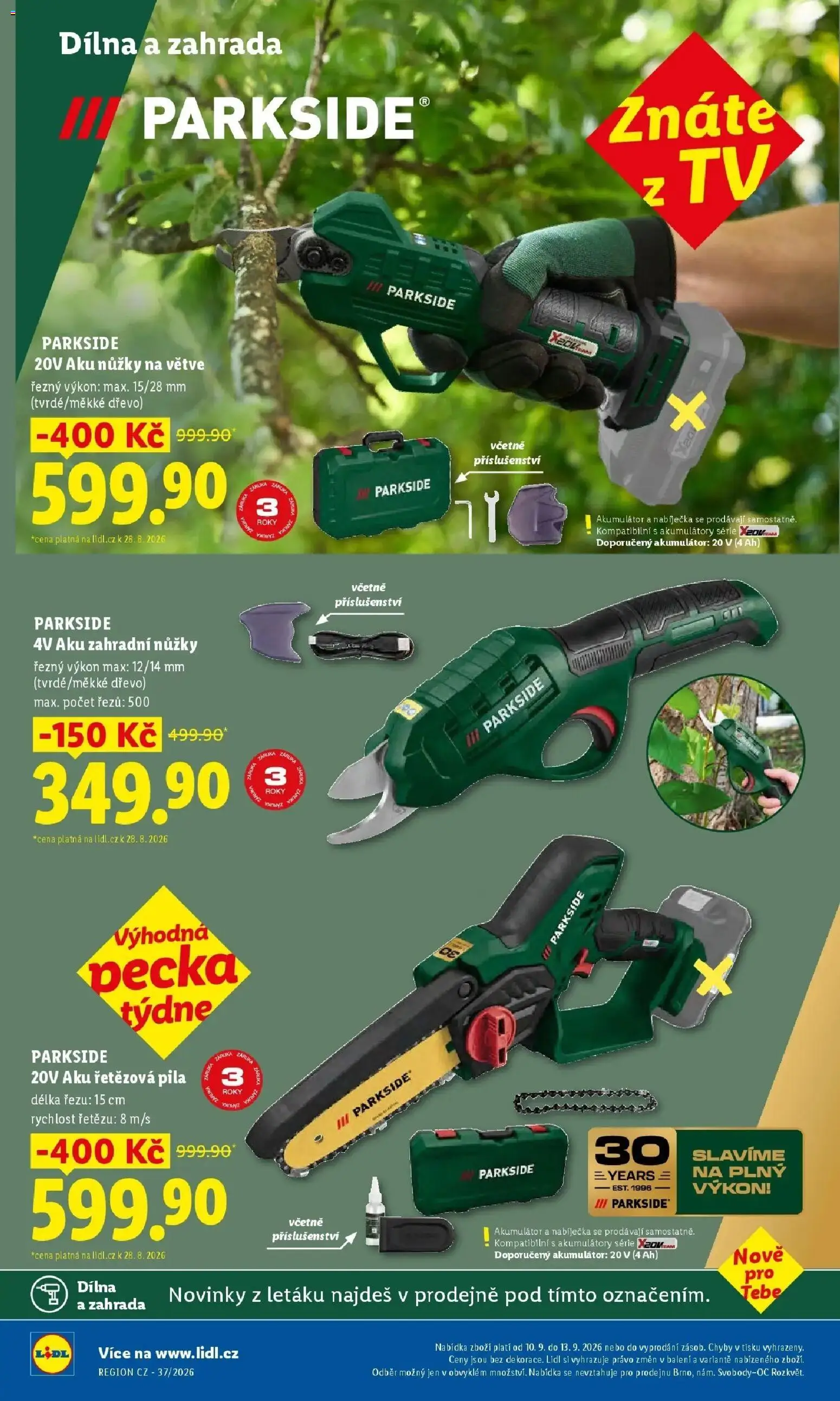 Lidl leták od 07.09.2026 - Nový akční leták | Strana: 14 | Produkty: Parkside, Aku řetězová pila, Tv, Nůžky na větve