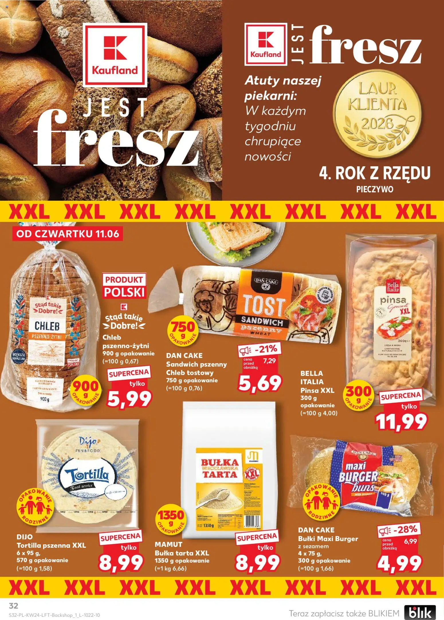 Kaufland gazetka od 11.06.2026 | Strona: 32 | Produkty: Pieczywo, Tortilla, Chleb, Pinsa
