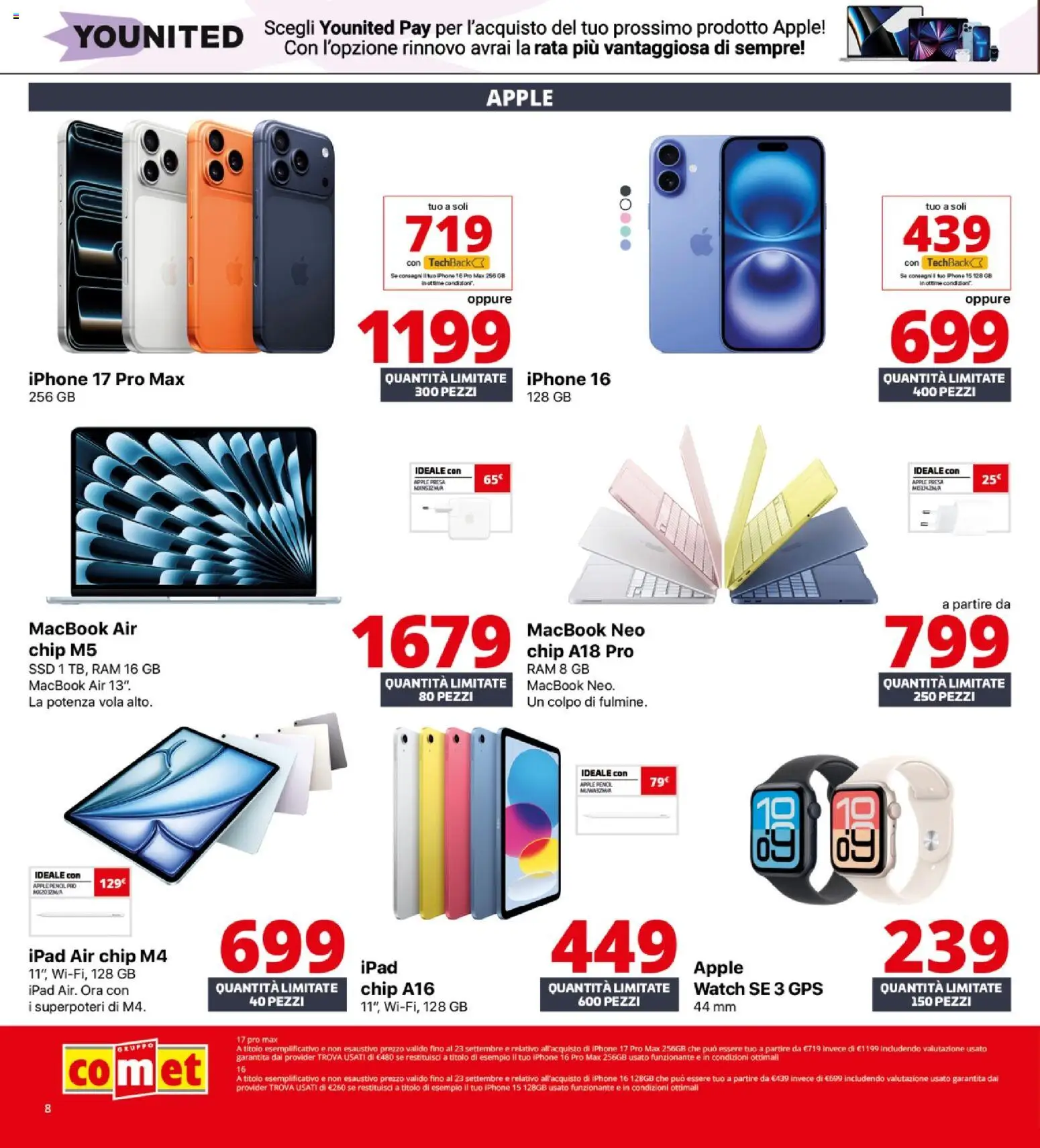 Volantino Comet del 10/09/2026 | Pagina: 8 | Prodotti: Macbook air, Iphone, Macbook, Presa