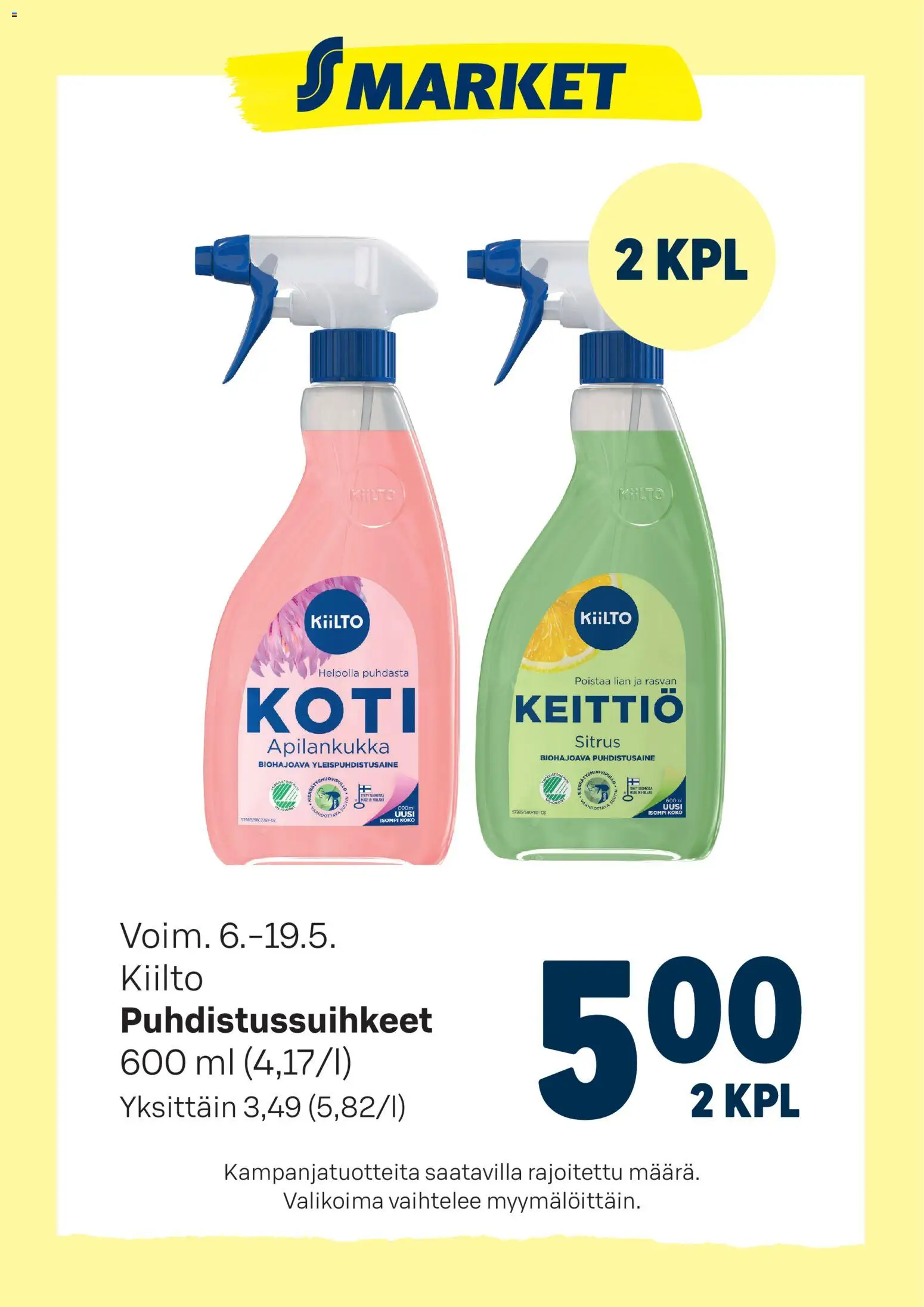 S-market tarjoukset - Kiilto – voimassa 06.05.2026 alkaen | Sivu: 1 | Tuotteet: Keittiö, Puhdistusaine