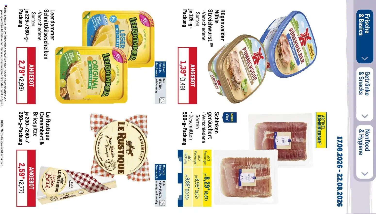 Metro NonFood-Angebote – gültig ab 17.08.2026 | Seite: 44 | Produkte: Mühle, Leerdammer, Camembert, Schinken