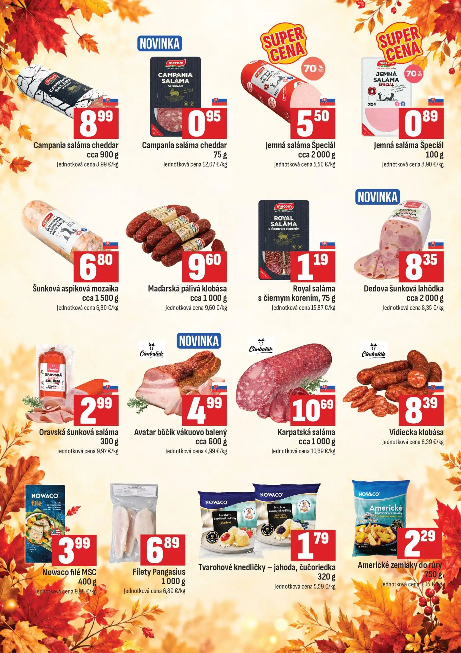 Nové COOP Jednota akcie – leták je platný od 19.10.2026 | Strana: 2 | Produkty: Americké zemiaky, Klobása, Filé, Zemiaky