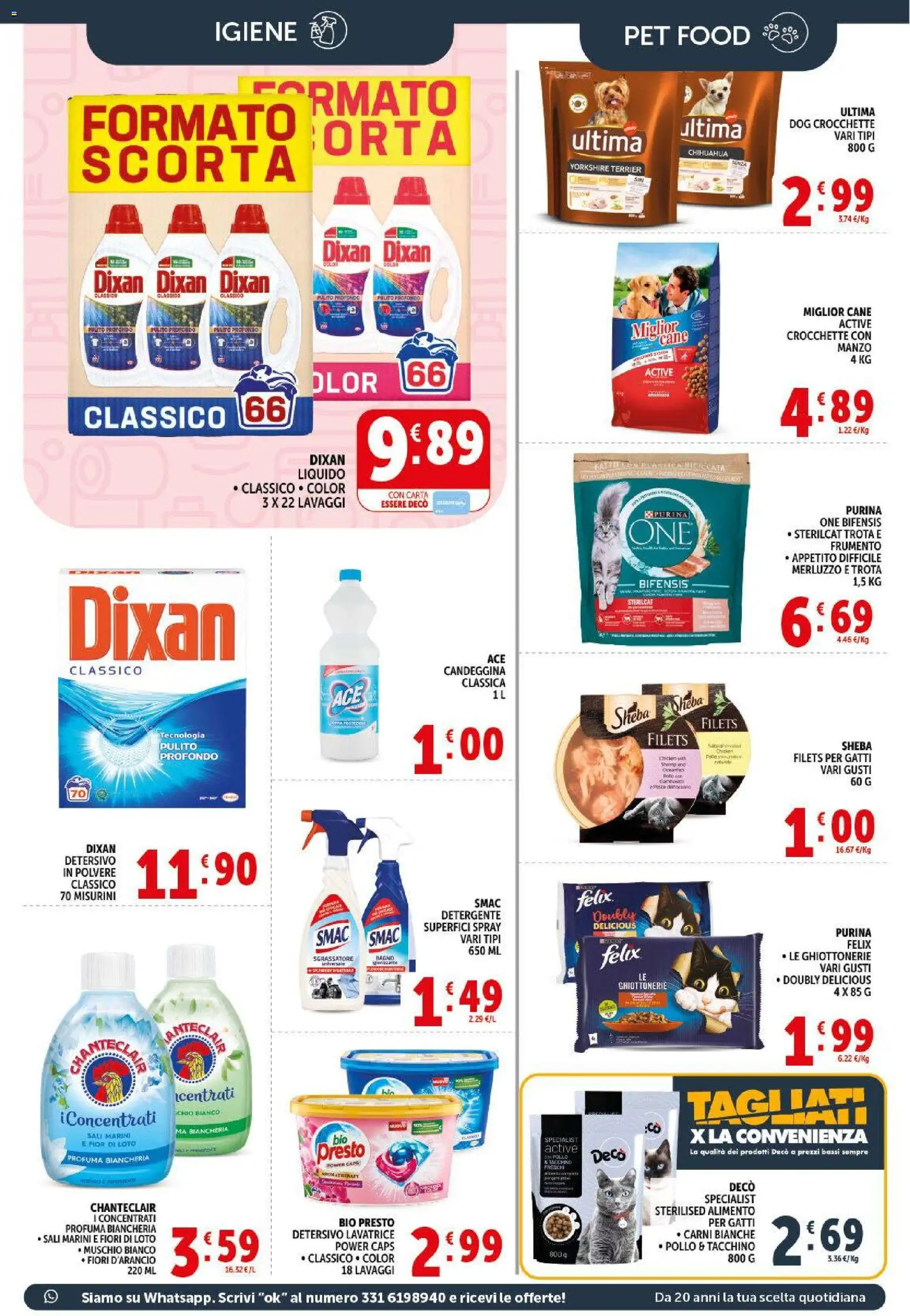 Volantino Decò del 09.04.2026 | Pagina: 19 | Prodotti: Pollo, Detergente, Candeggina, Crocchette