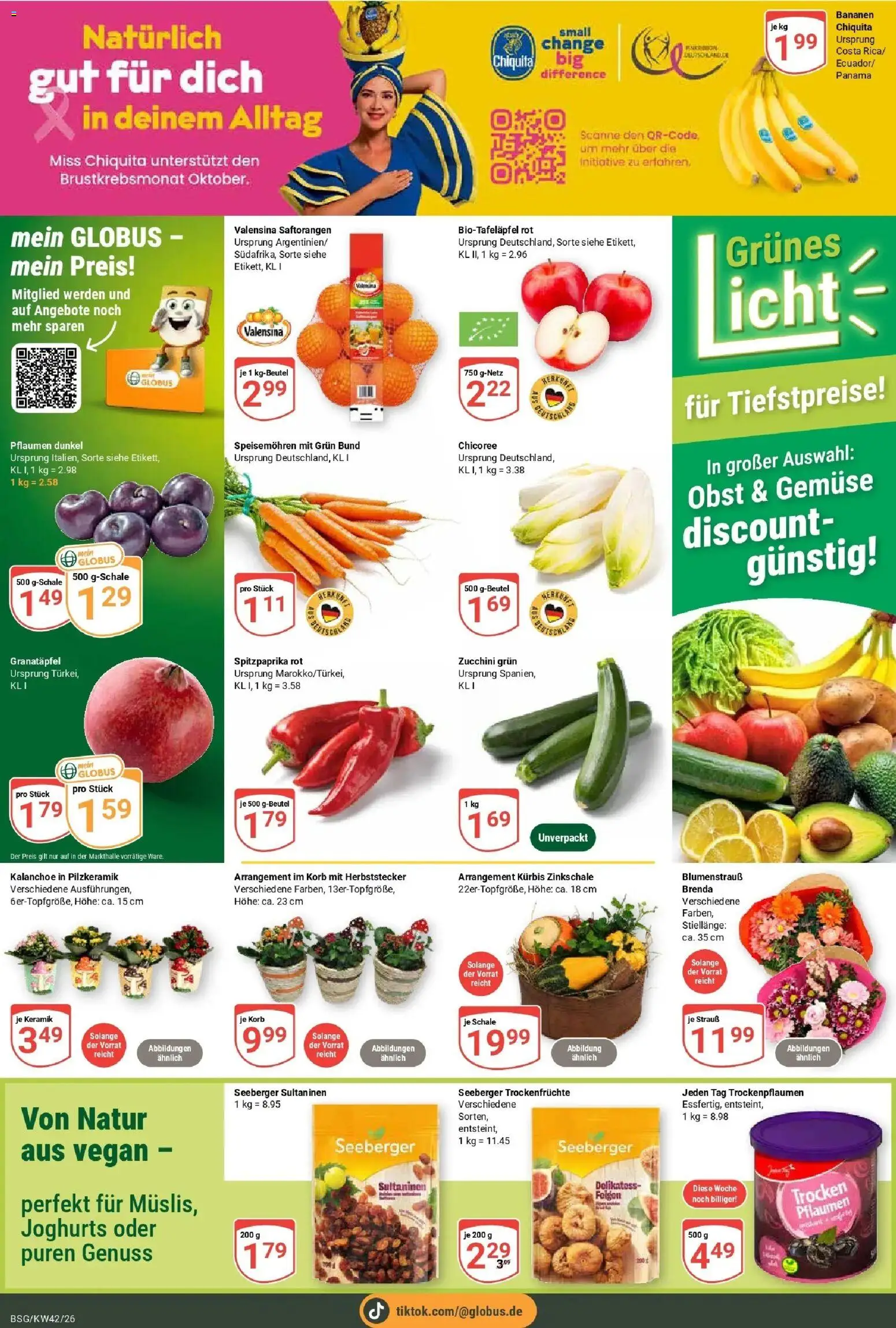 Globus Prospekt Braunschweig (ab 12.10.2026) » Angebote online | Seite: 8 | Produkte: Pflaumen, Bananen, Valensina, Kürbis