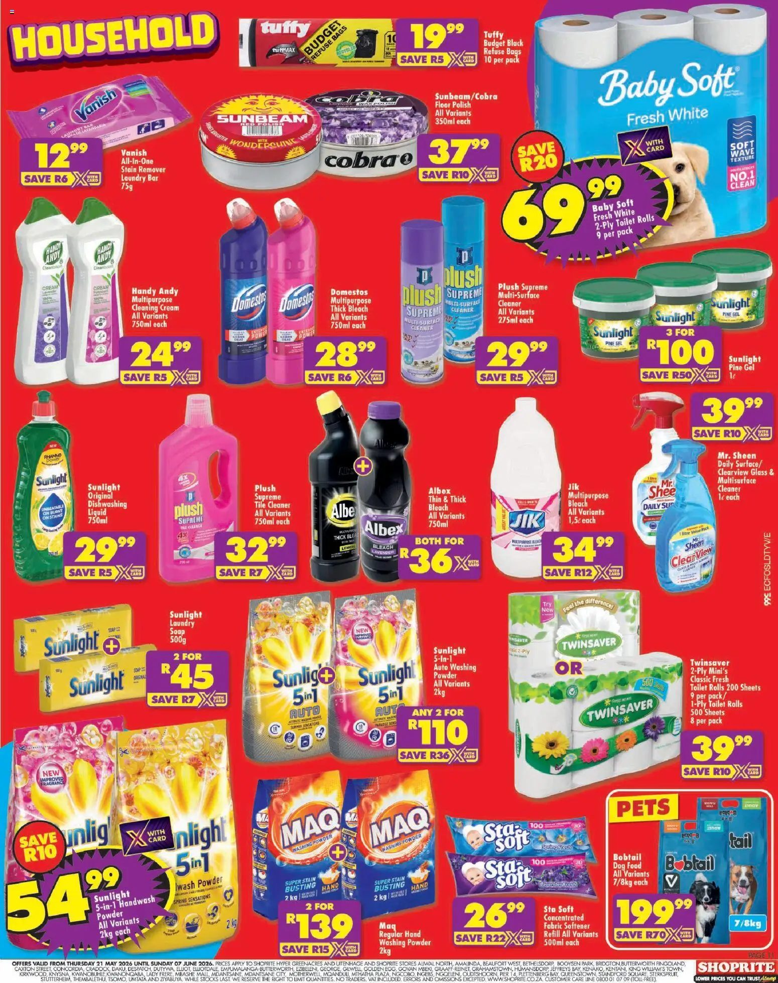 New Shoprite catalogue – valid from 21.05.2026 | Page: 11 | Products: Powder, Cream, Refuse bags, Stain remover