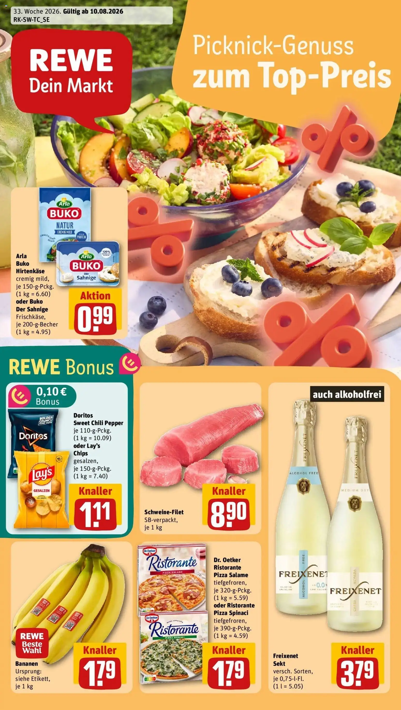 REWE Prospekt ab 10.08.2026 zum Blättern » Angebote | Seite: 1 | Produkte: Ristorante, Freixenet, Bananen, Chili