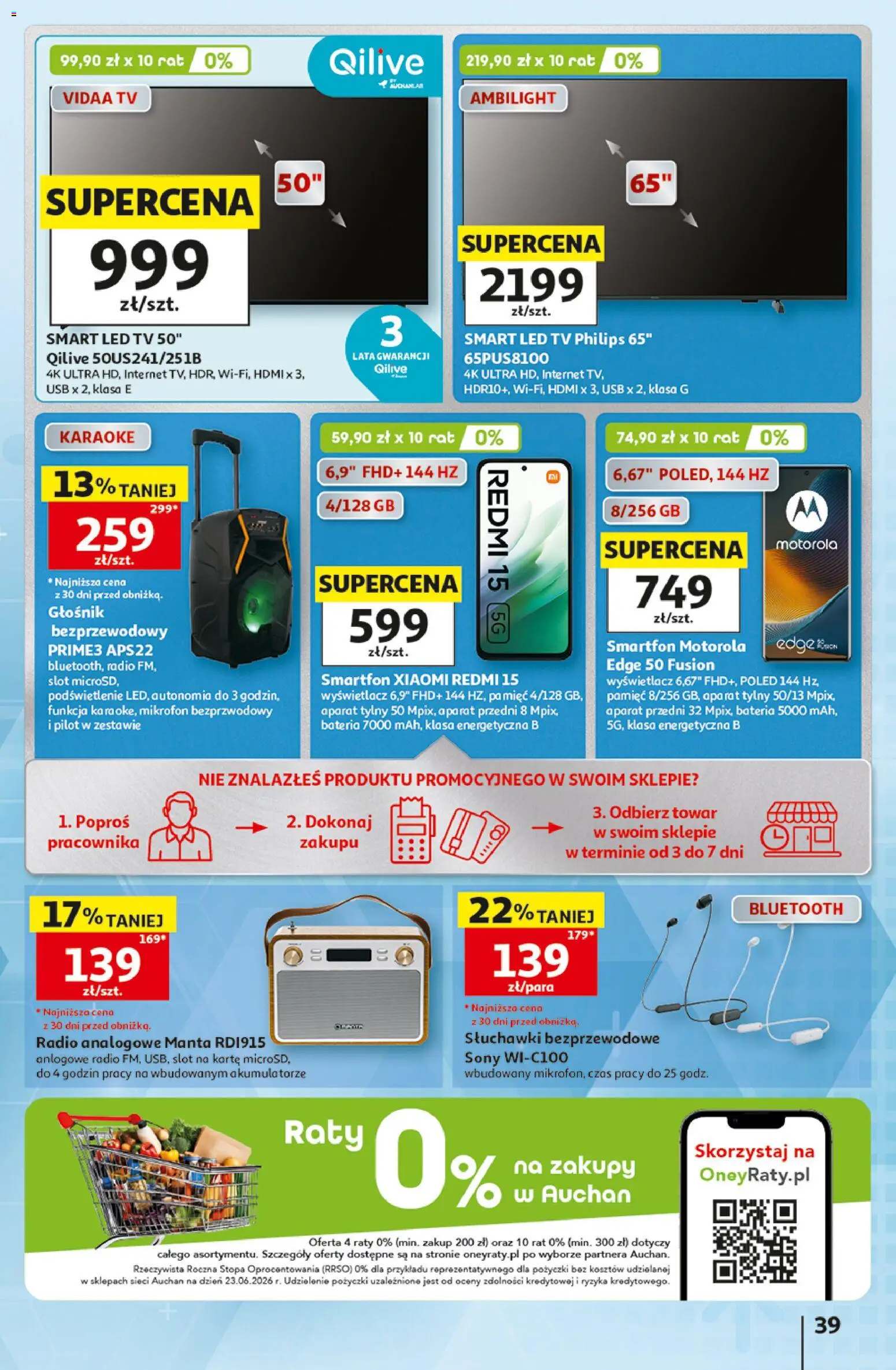 Auchan gazetka - 30 Lat Hipermarket od 16.07.2026 | Strona: 39 | Produkty: Smartfon, Słuchawki, Głośnik, Słuchawki bezprzewodowe