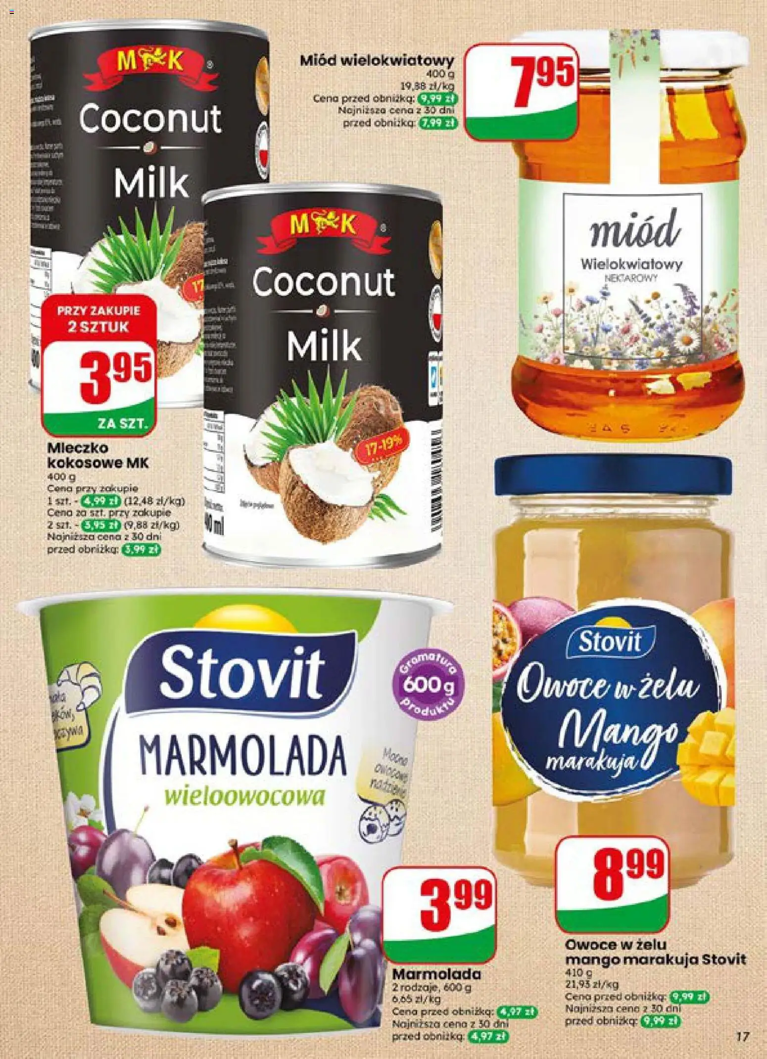 Dino gazetka od 15.07.2026 | Strona: 17 | Produkty: Miód, Marakuja, Mleczko kokosowe, Owoce